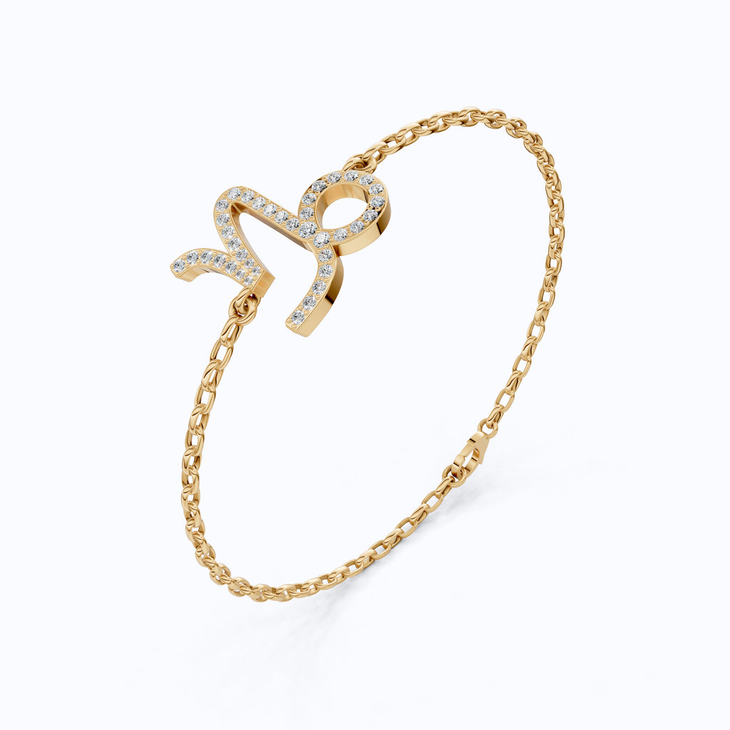 Capricorn Zodiac Sign Pavé Chain Bracelet in 14k Solid Gold, 0.37 TCW Round Cut Lab Grown Diamonds, Birthstone Jewelry, Birthday Gift for Wife