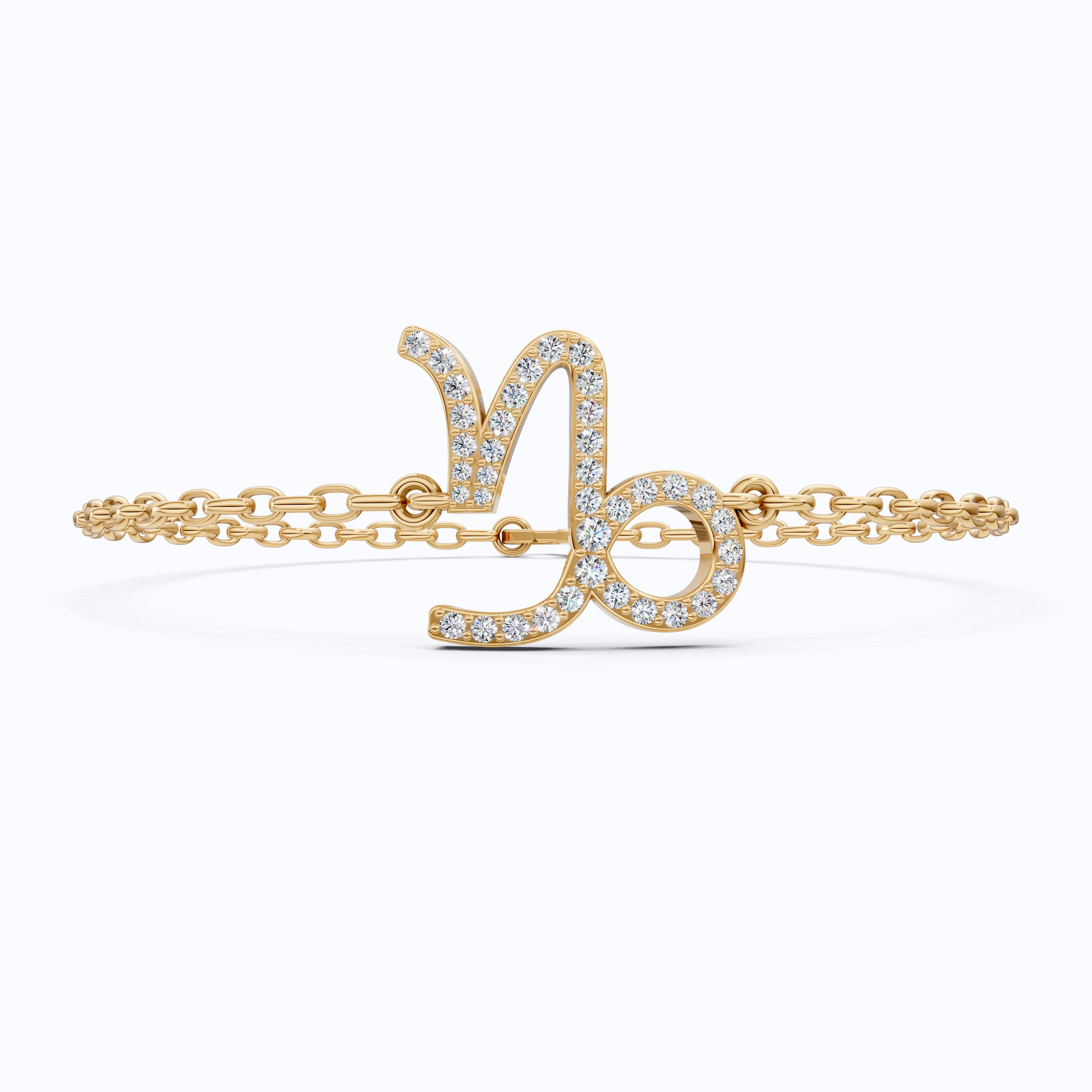 Capricorn Zodiac Sign Pavé Chain Bracelet in 14k Solid Gold, 0.37 TCW Round Cut Lab Grown Diamonds, Birthstone Jewelry, Birthday Gift for Wife