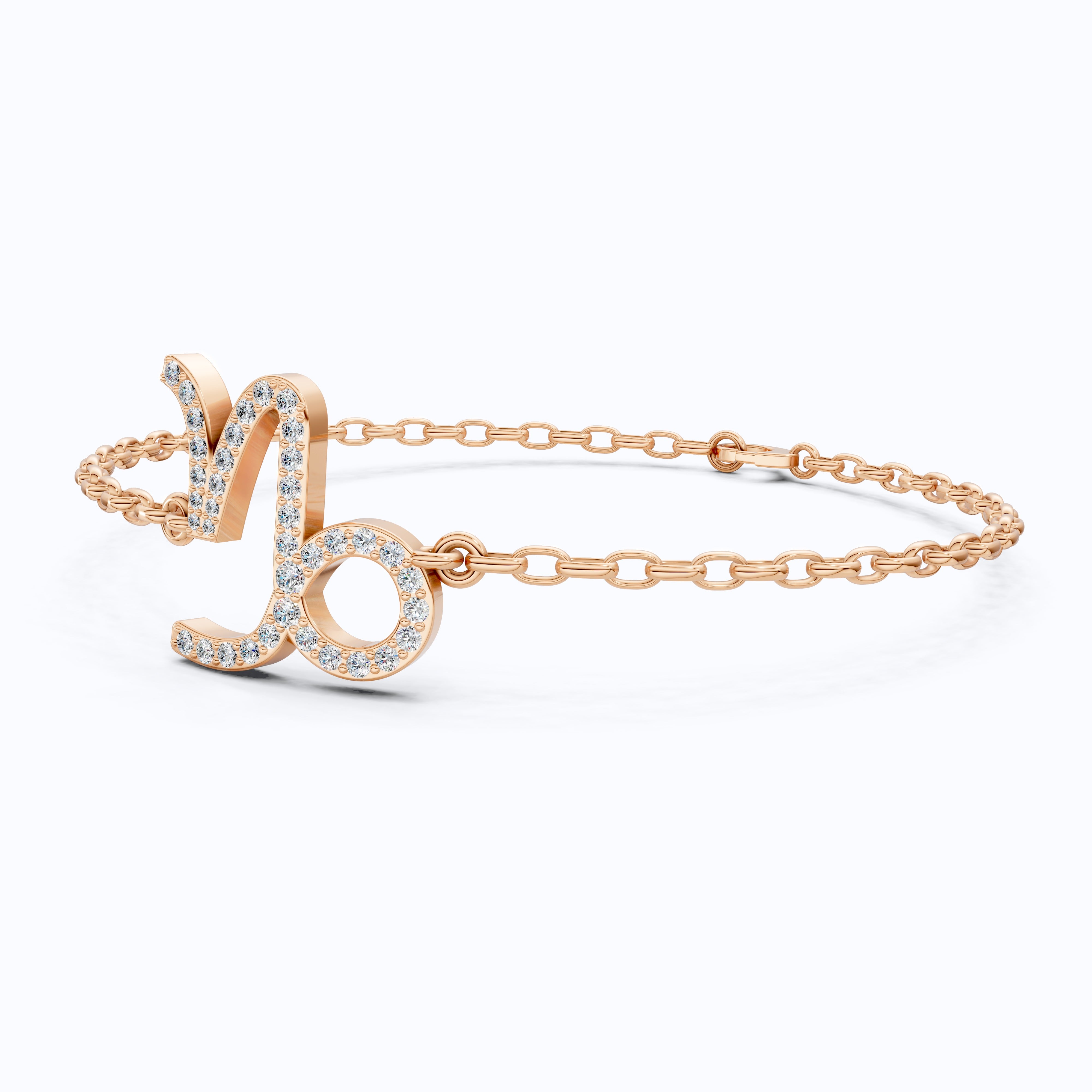 Capricorn Zodiac Sign Pavé Chain Bracelet in 14k Solid Gold, 0.37 TCW Round Cut Lab Grown Diamonds, Birthstone Jewelry, Birthday Gift for Wife