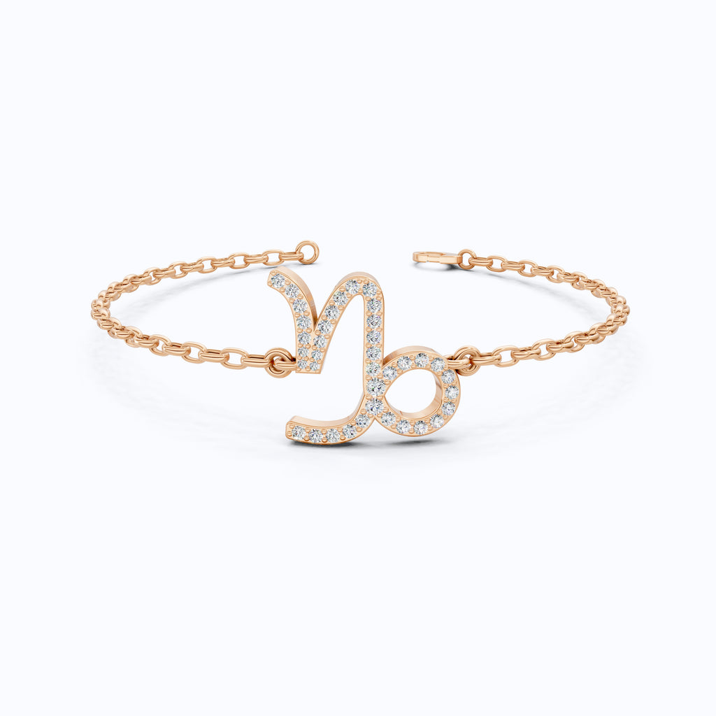 Capricorn Zodiac Sign Pavé Chain Bracelet in 14k Solid Gold, 0.37 TCW Round Cut Lab Grown Diamonds, Birthstone Jewelry, Birthday Gift for Wife
