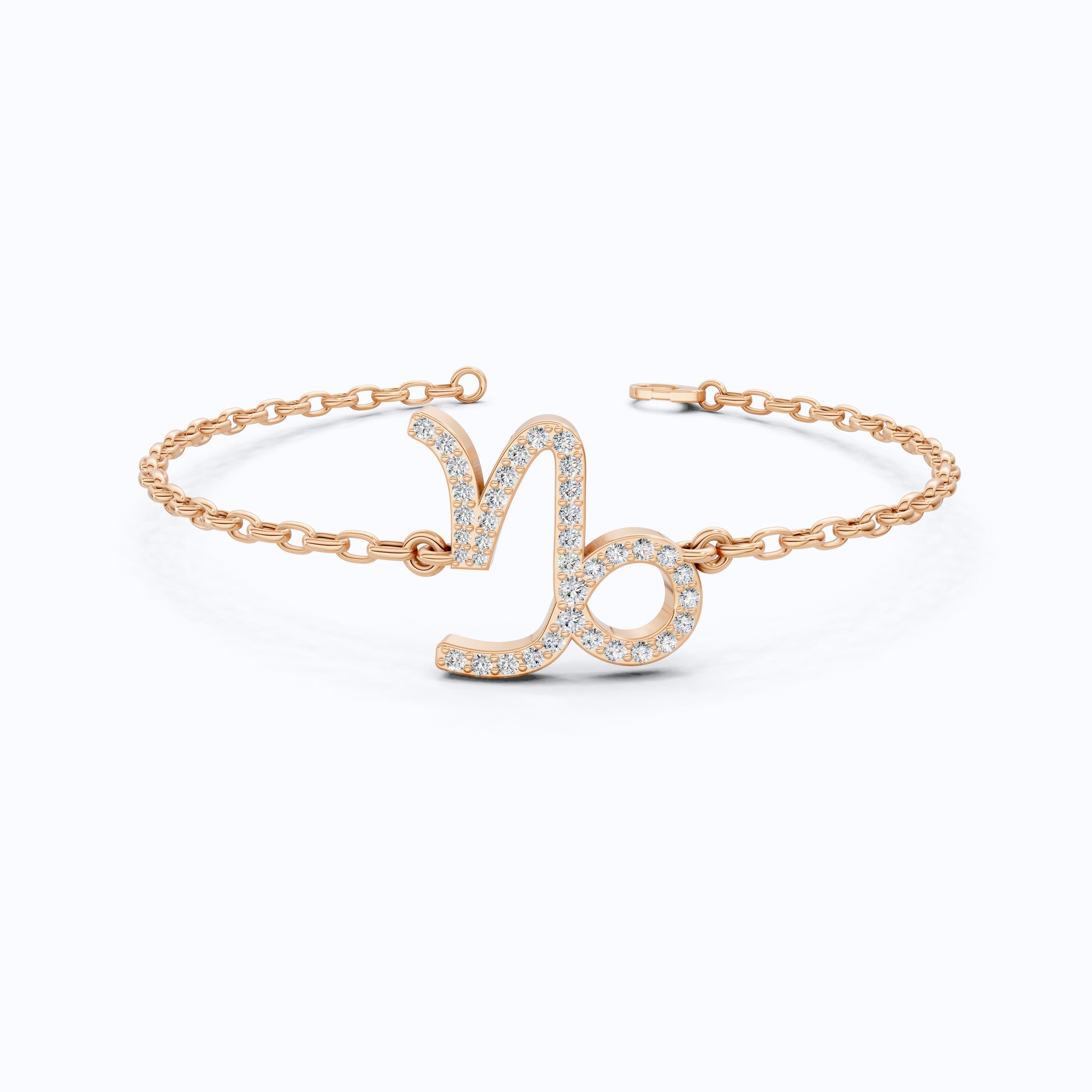 Capricorn Zodiac Sign Pavé Chain Bracelet in 14k Solid Gold, 0.37 TCW Round Cut Lab Grown Diamonds, Birthstone Jewelry, Birthday Gift for Wife