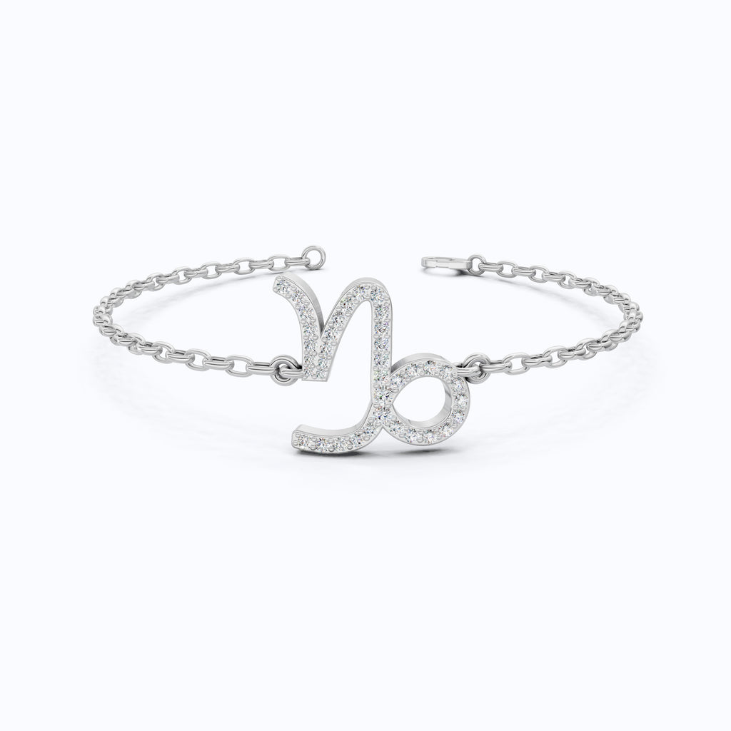 Capricorn Zodiac Sign Pavé Chain Bracelet in 14k Solid Gold, 0.37 TCW Round Cut Lab Grown Diamonds, Birthstone Jewelry, Birthday Gift for Wife