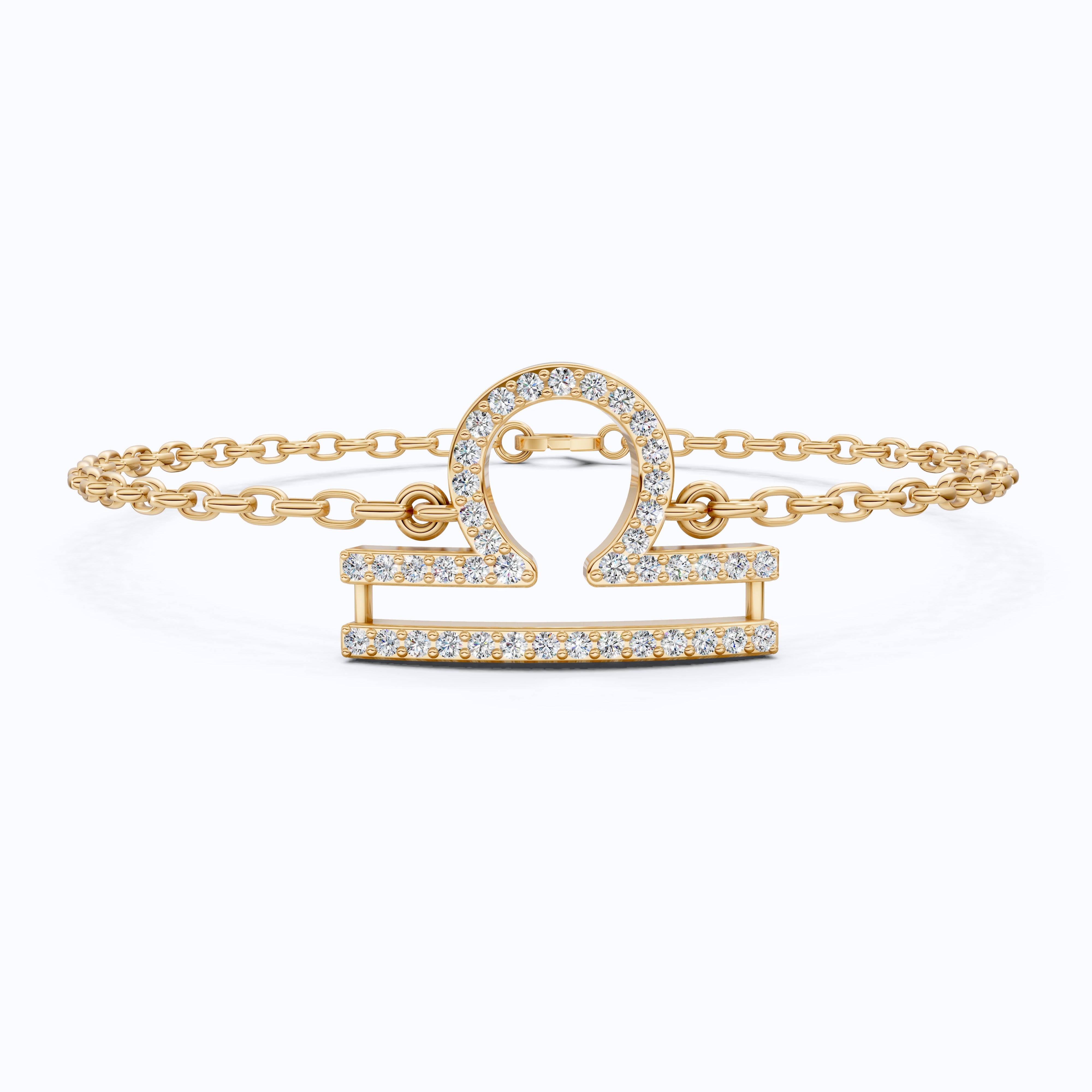 Libra Zodiac Sign Chain Bracelet in 14K Solid Gold, 0.42 TCW Round Cut Lab Created Diamonds, Dainty Chain, Gift for Her, Fashion Jewelry