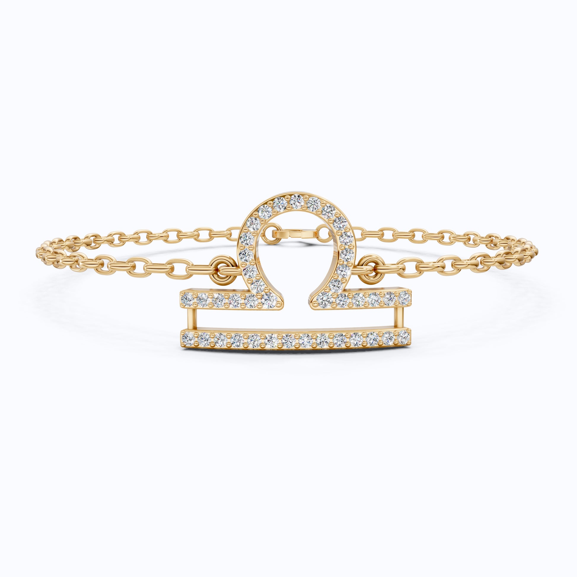 Libra Zodiac Sign Chain Bracelet in 14K Solid Gold, 0.42 TCW Round Cut Lab Created Diamonds, Dainty Chain, Gift for Her, Fashion Jewelry