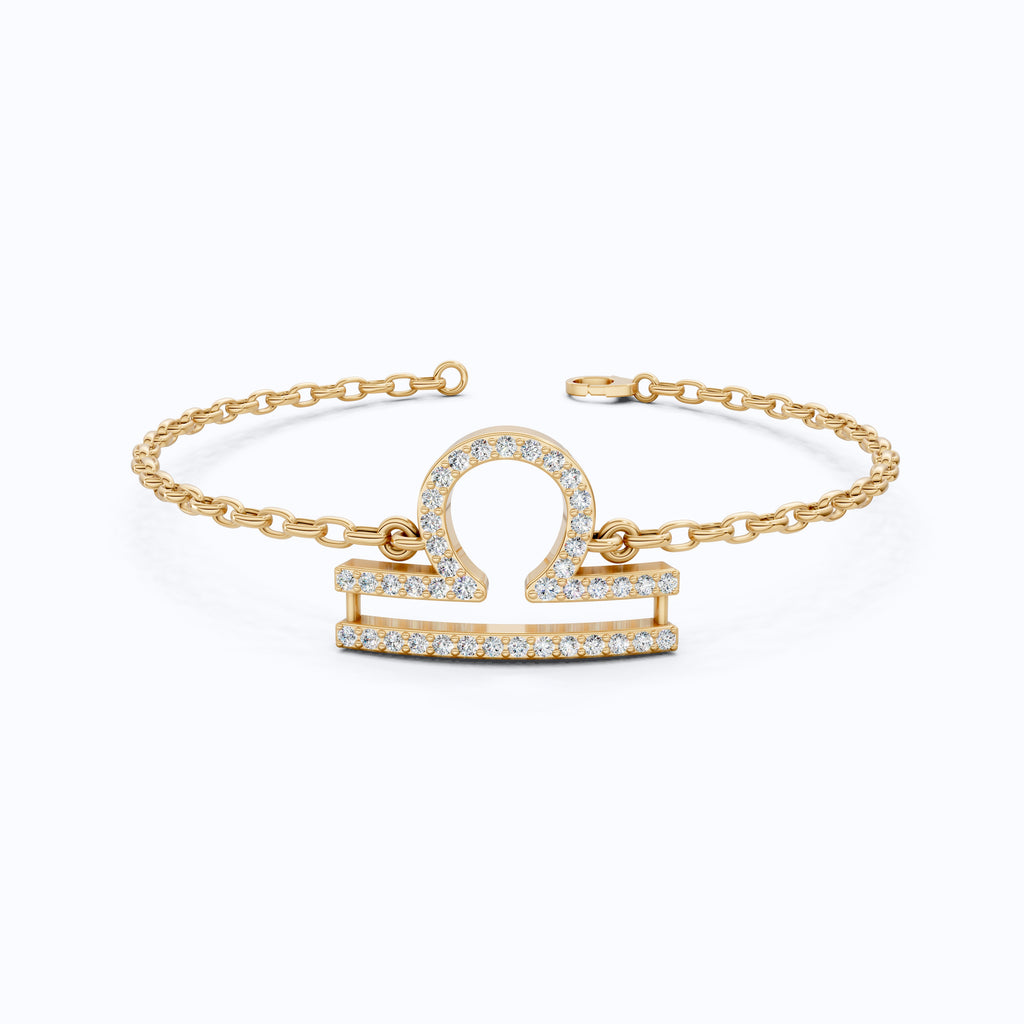 Libra Zodiac Sign Chain Bracelet in 14K Solid Gold, 0.42 TCW Round Cut Lab Created Diamonds, Dainty Chain, Gift for Her, Fashion Jewelry
