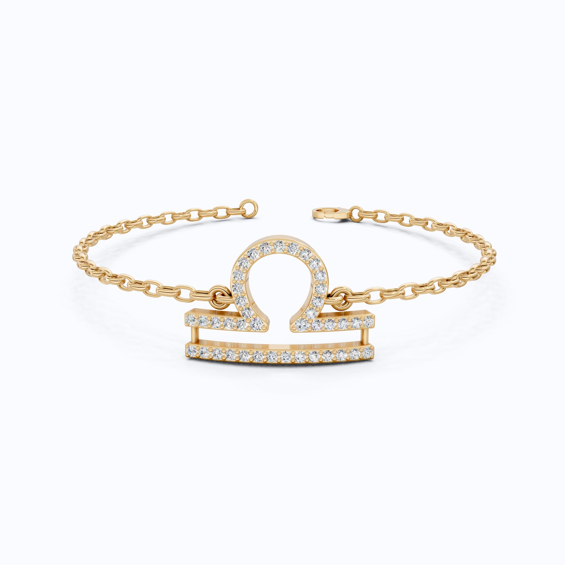 Libra Zodiac Sign Chain Bracelet in 14K Solid Gold, 0.42 TCW Round Cut Lab Created Diamonds, Dainty Chain, Gift for Her, Fashion Jewelry