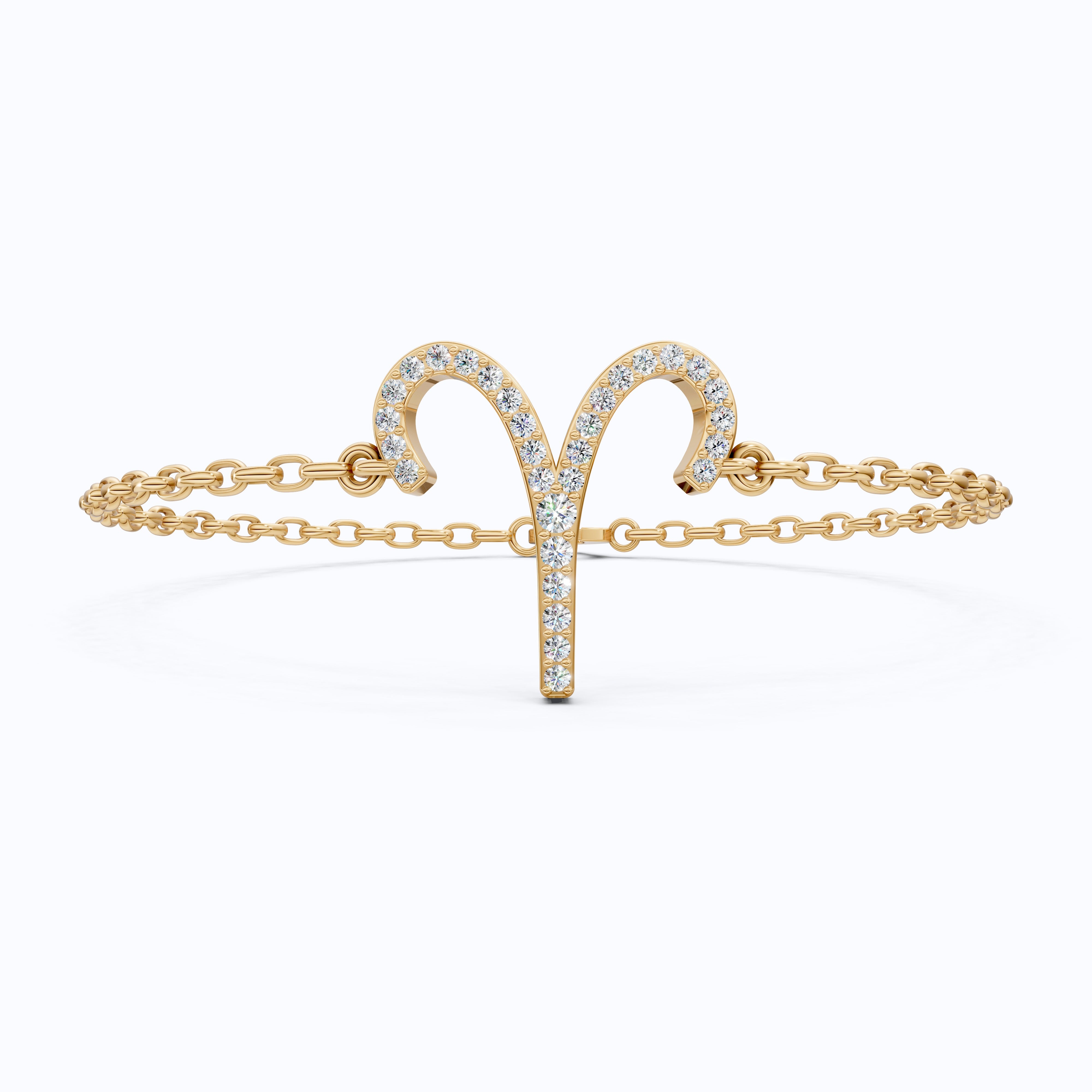 Stackable Aries Zodiac Sign Bracelet in 14k Solid Gold, 0.34 TCW Round Cut Lab Created Diamonds, Dainty Charm Bracelet, Birthday Gift for Her