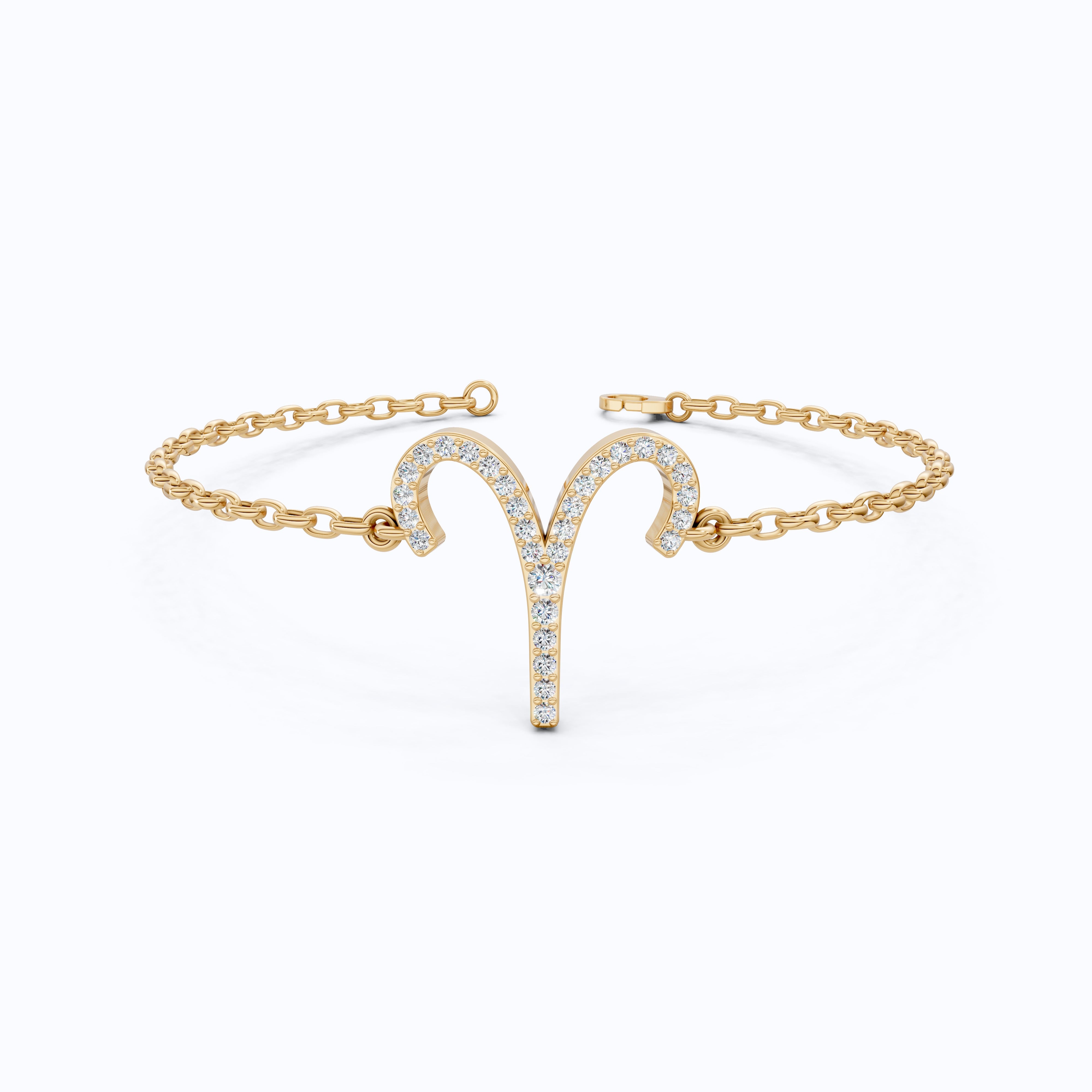Stackable Aries Zodiac Sign Bracelet in 14k Solid Gold, 0.34 TCW Round Cut Lab Created Diamonds, Dainty Charm Bracelet, Birthday Gift for Her