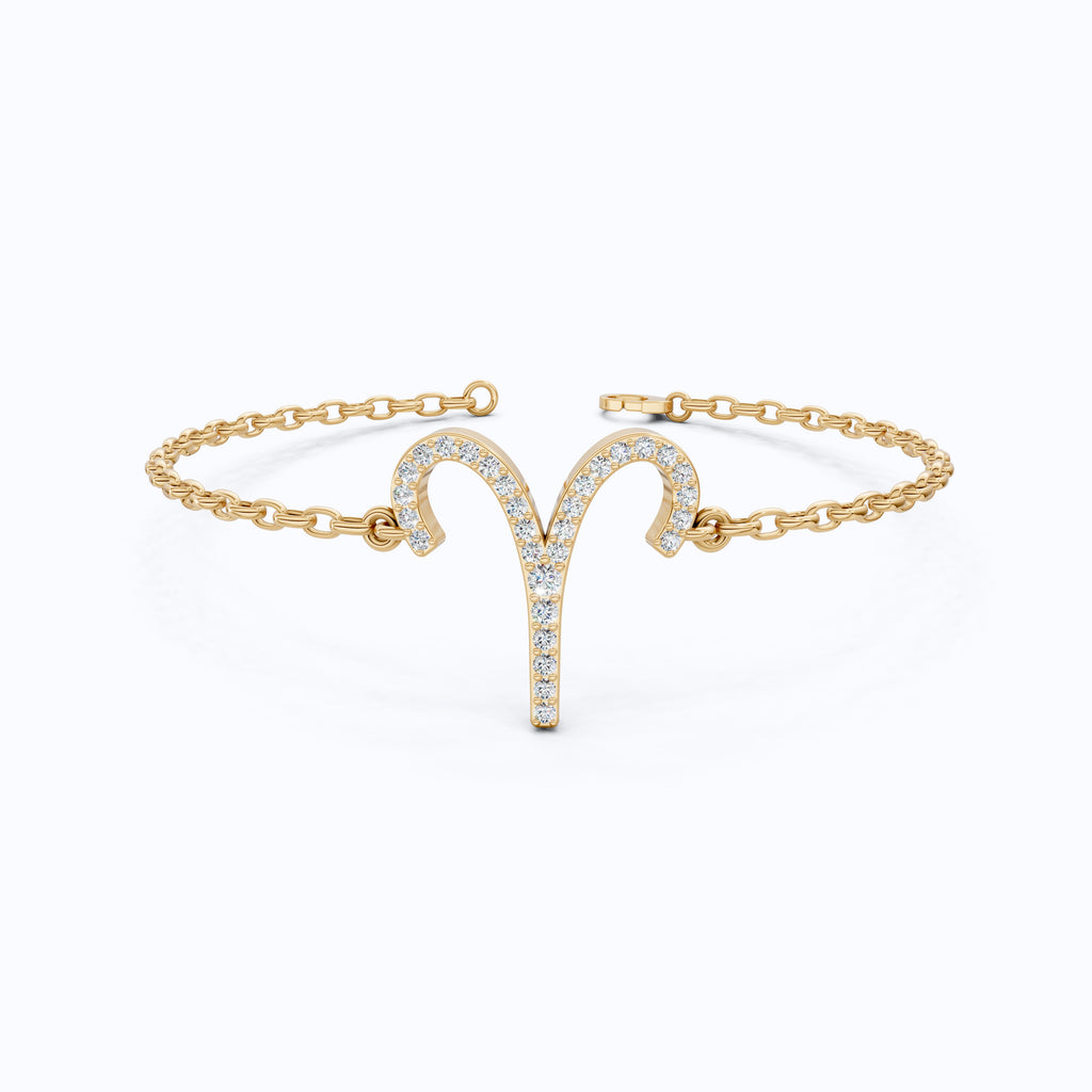Stackable Aries Zodiac Sign Bracelet in 14k Solid Gold, 0.34 TCW Round Cut Lab Created Diamonds, Dainty Charm Bracelet, Birthday Gift for Her