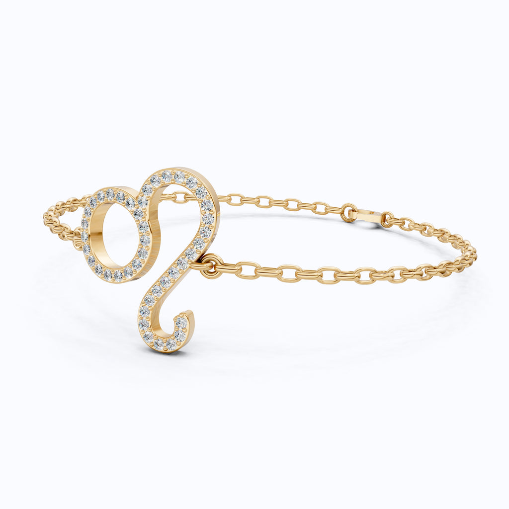 Chic Leo Zodiac Sign Bracelet in 14k Solid Gold, 0.43 TCW Round Cut Lab Grown Diamonds, Stacking Charm, Astrology Gift for Her