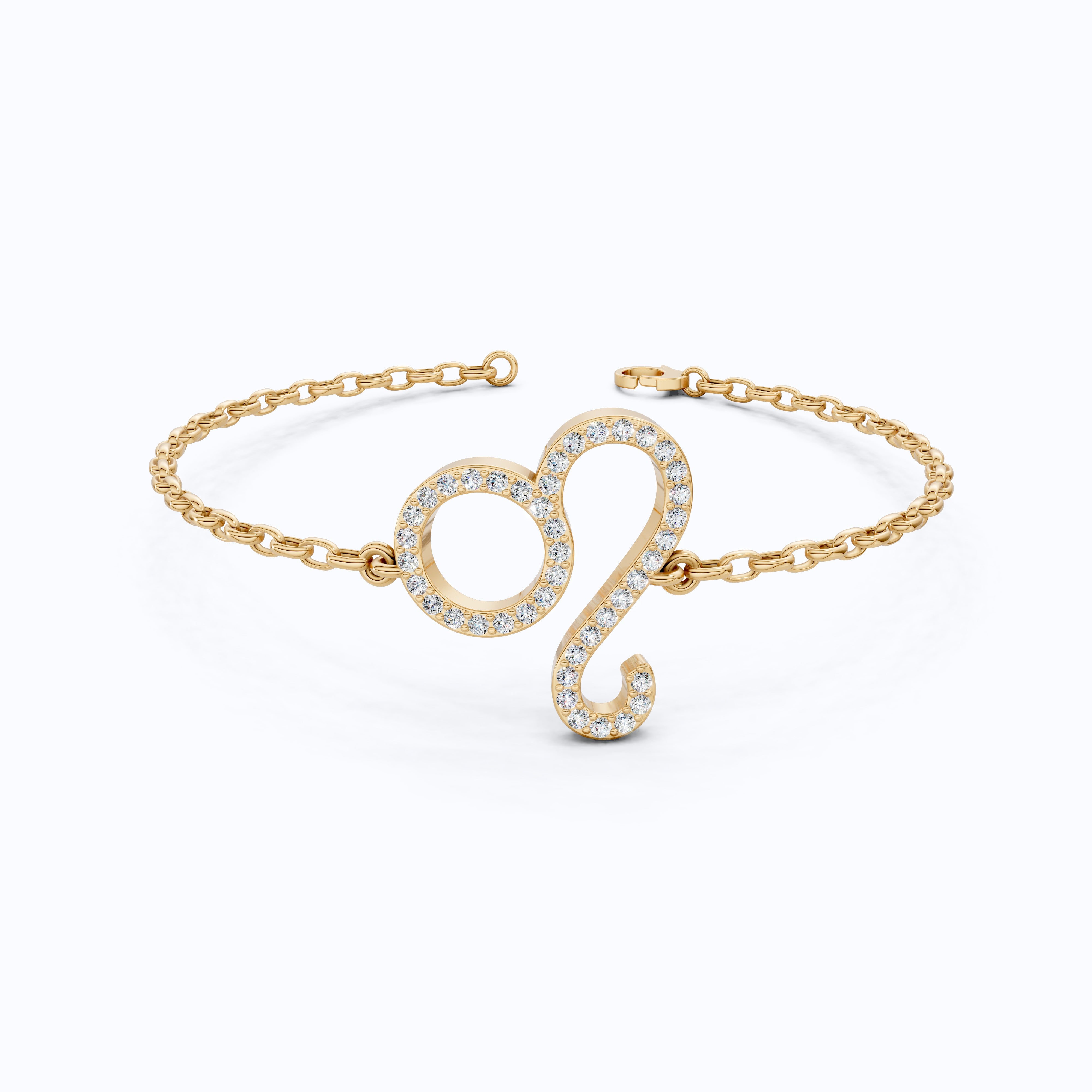 Chic Leo Zodiac Sign Bracelet in 14k Solid Gold, 0.43 TCW Round Cut Lab Grown Diamonds, Stacking Charm, Astrology Gift for Her