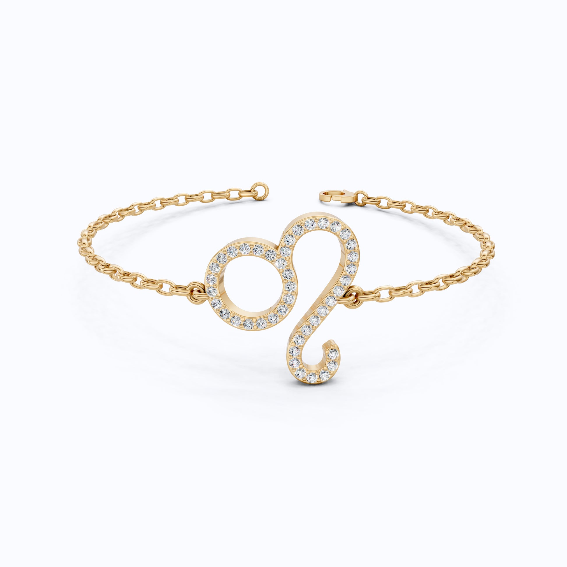 Chic Leo Zodiac Sign Bracelet in 14k Solid Gold, 0.43 TCW Round Cut Lab Grown Diamonds, Stacking Charm, Astrology Gift for Her