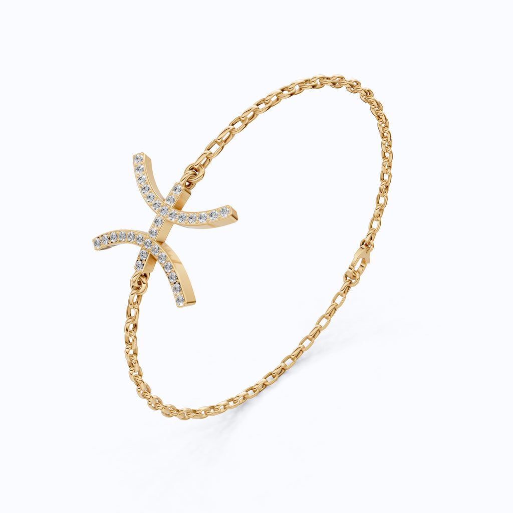 Celestial Pisces Zodiac Bracelet in 14K Solid Gold, 0.32 TCW Round Cut Lab Created Diamonds, Gift for Her, Astrology Jewelry