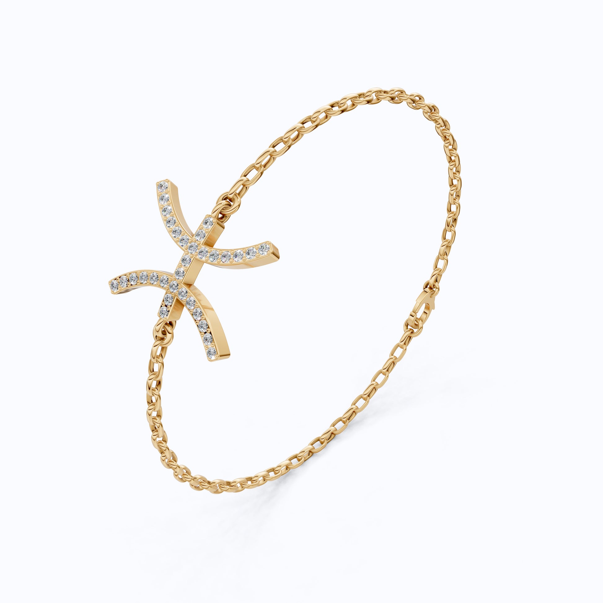 Celestial Pisces Zodiac Bracelet in 14K Solid Gold, 0.32 TCW Round Cut Lab Created Diamonds, Gift for Her, Astrology Jewelry