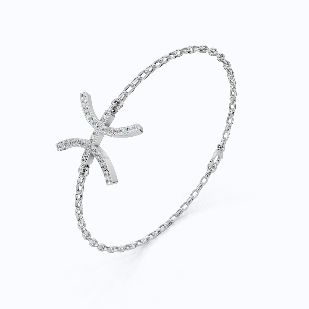 Celestial Pisces Zodiac Bracelet in 14K Solid Gold, 0.32 TCW Round Cut Lab Created Diamonds, Gift for Her, Astrology Jewelry
