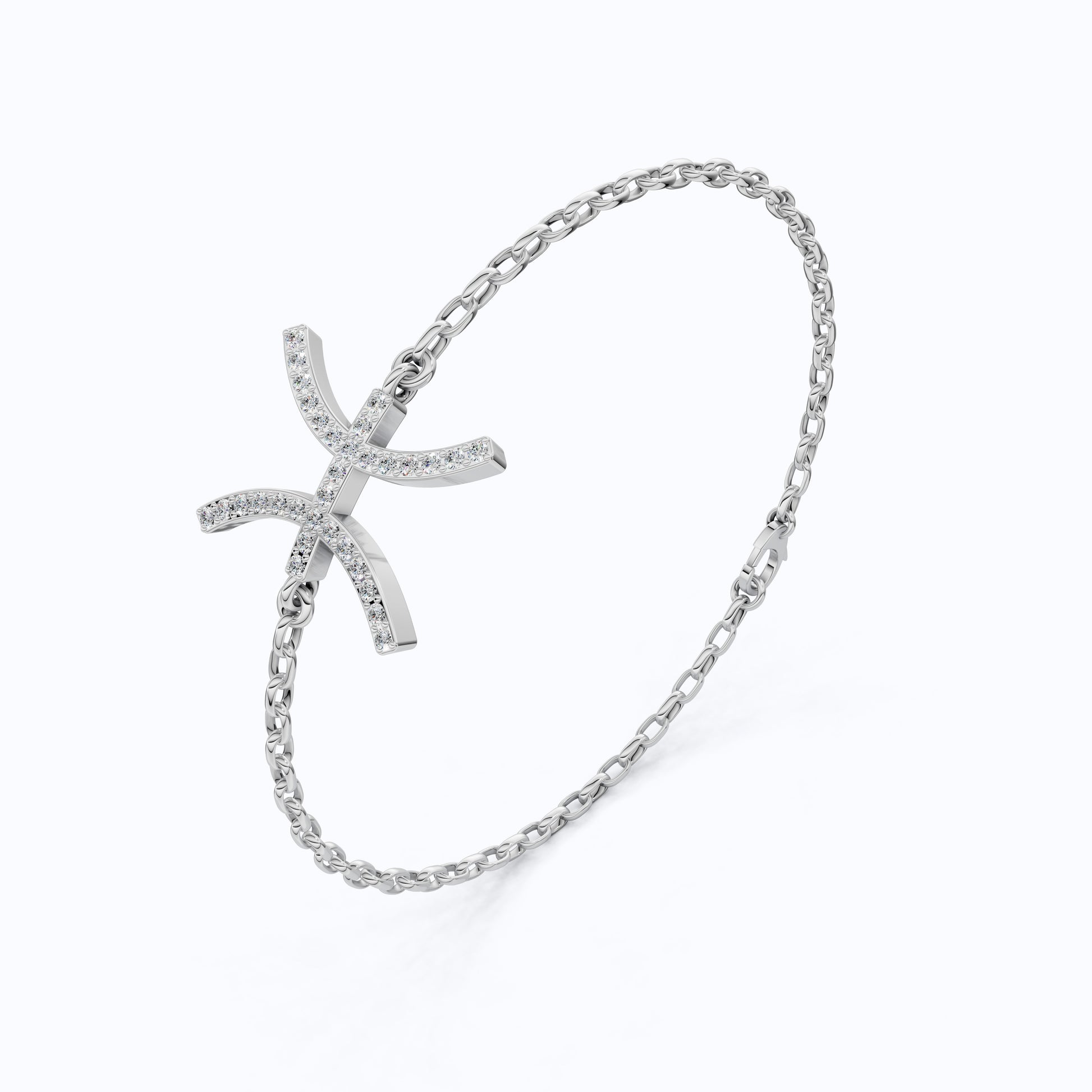 Celestial Pisces Zodiac Bracelet in 14K Solid Gold, 0.32 TCW Round Cut Lab Created Diamonds, Gift for Her, Astrology Jewelry