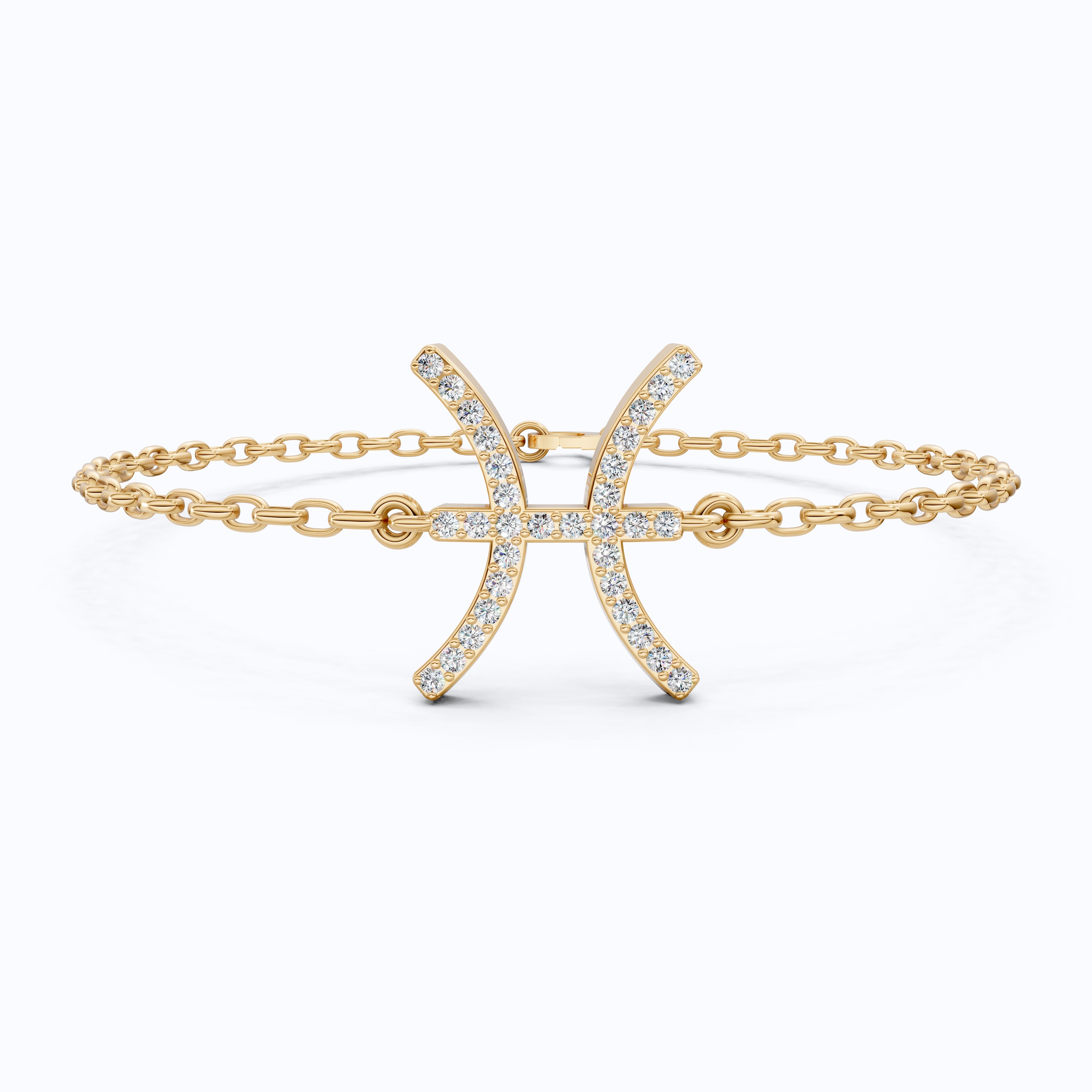 Celestial Pisces Zodiac Bracelet in 14K Solid Gold, 0.32 TCW Round Cut Lab Created Diamonds, Gift for Her, Astrology Jewelry