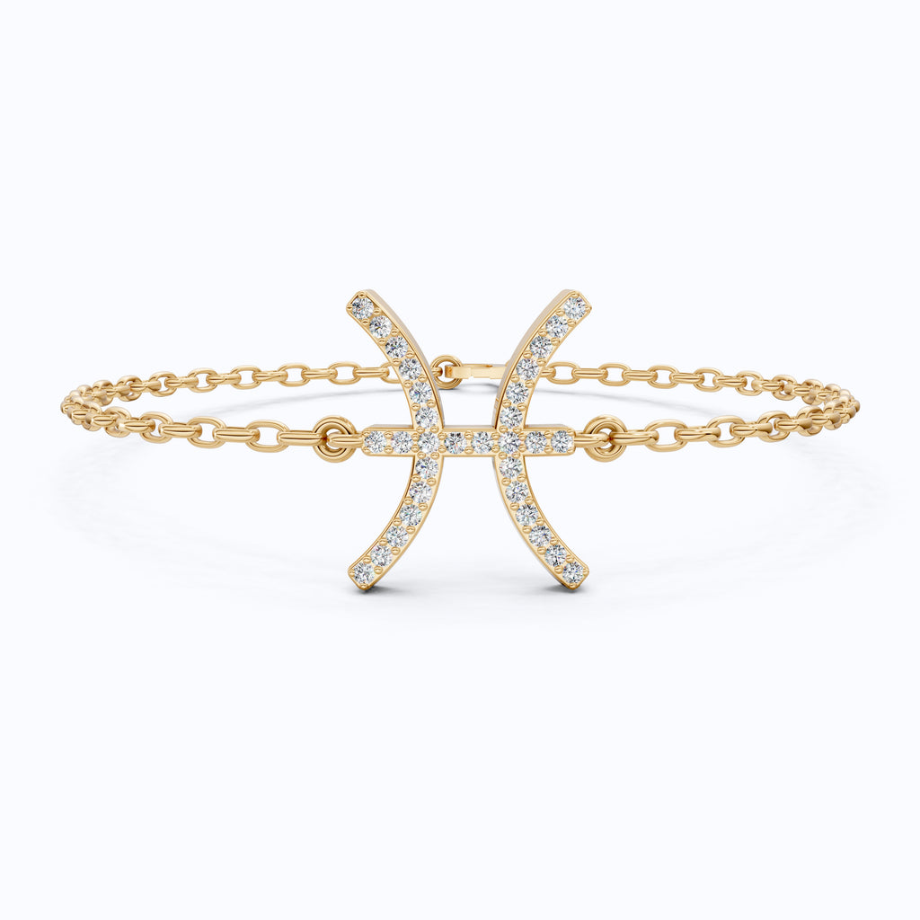 Celestial Pisces Zodiac Bracelet in 14K Solid Gold, 0.32 TCW Round Cut Lab Created Diamonds, Gift for Her, Astrology Jewelry