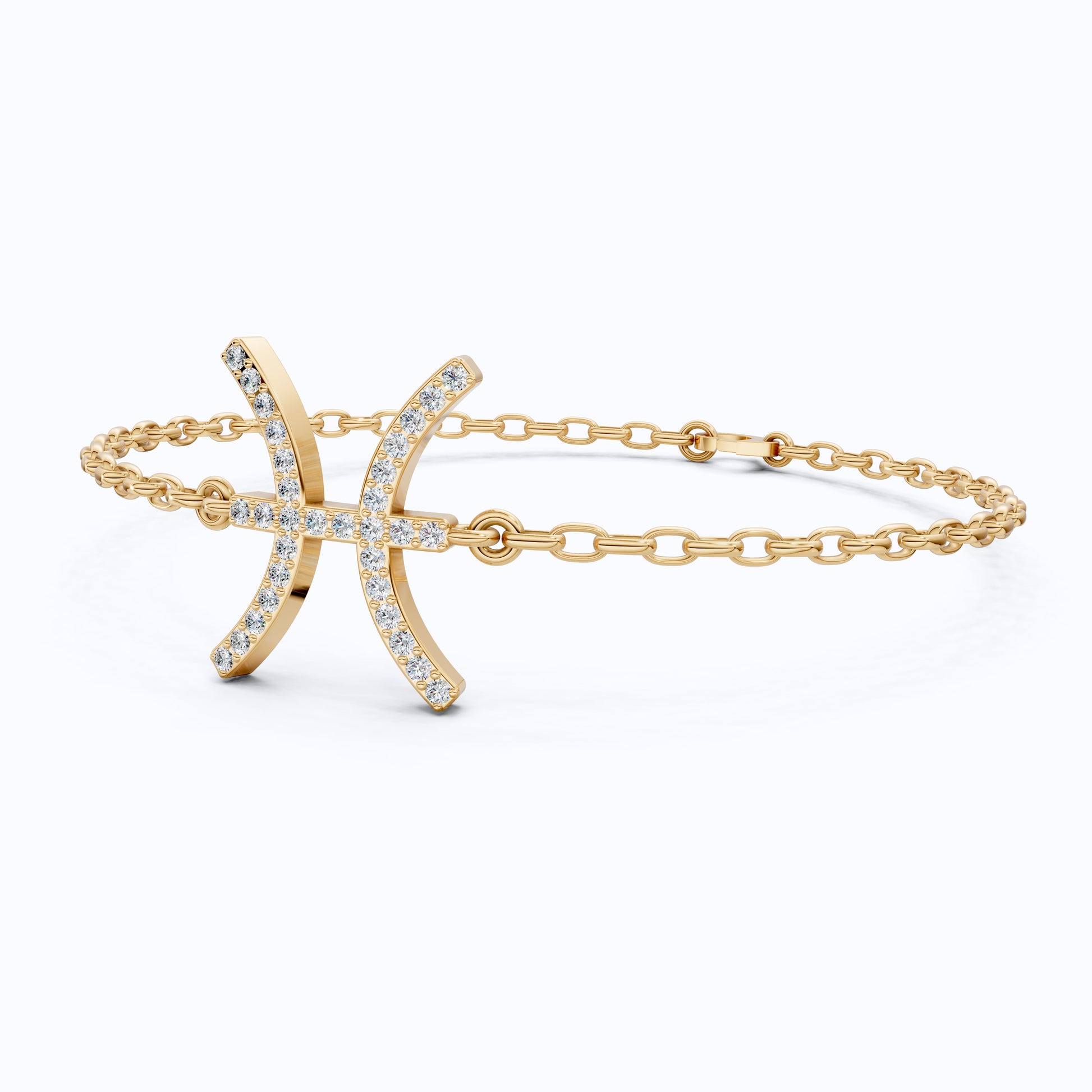 Celestial Pisces Zodiac Bracelet in 14K Solid Gold, 0.32 TCW Round Cut Lab Created Diamonds, Gift for Her, Astrology Jewelry