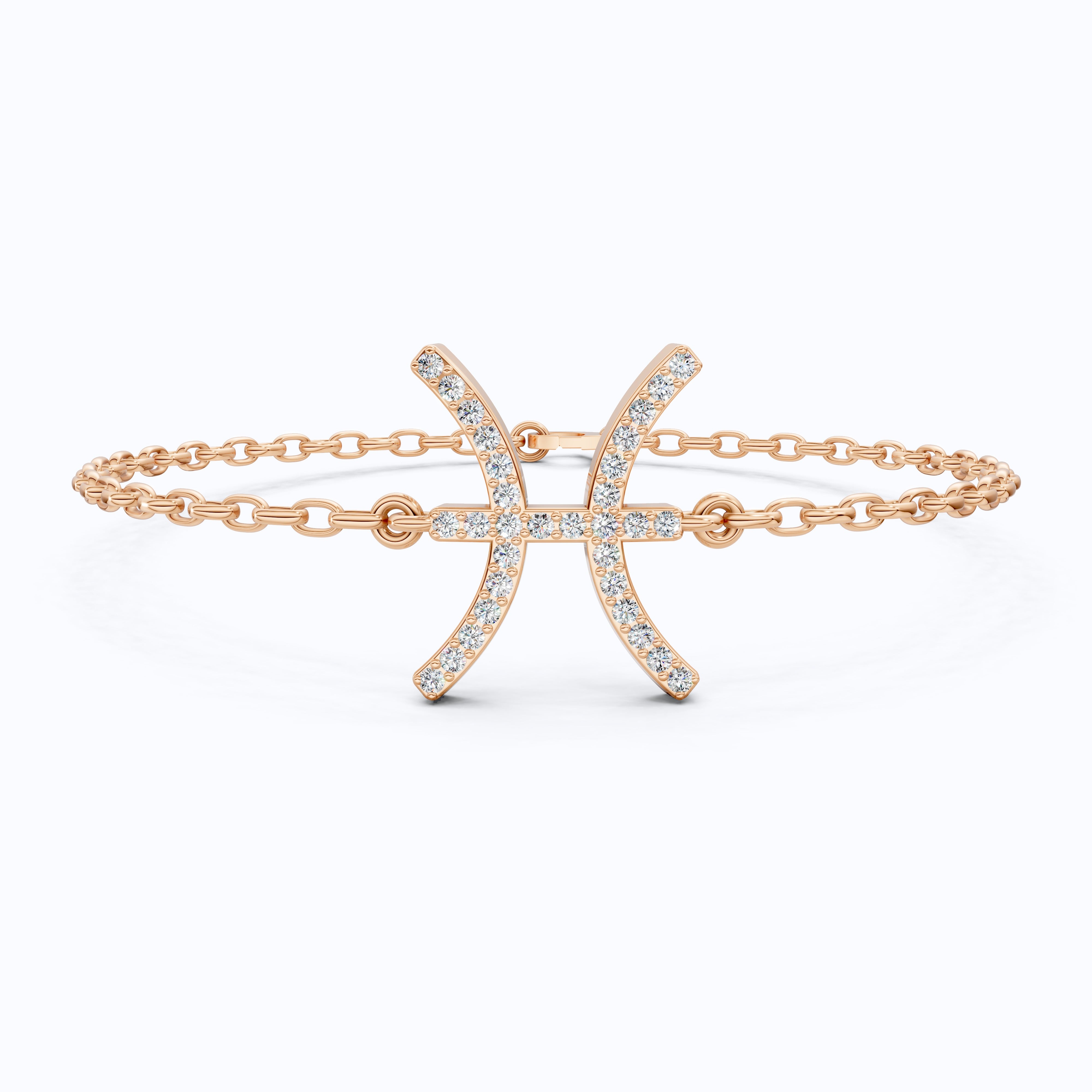 Celestial Pisces Zodiac Bracelet in 14K Solid Gold, 0.32 TCW Round Cut Lab Created Diamonds, Gift for Her, Astrology Jewelry
