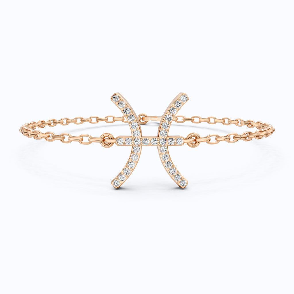 Celestial Pisces Zodiac Bracelet in 14K Solid Gold, 0.32 TCW Round Cut Lab Created Diamonds, Gift for Her, Astrology Jewelry
