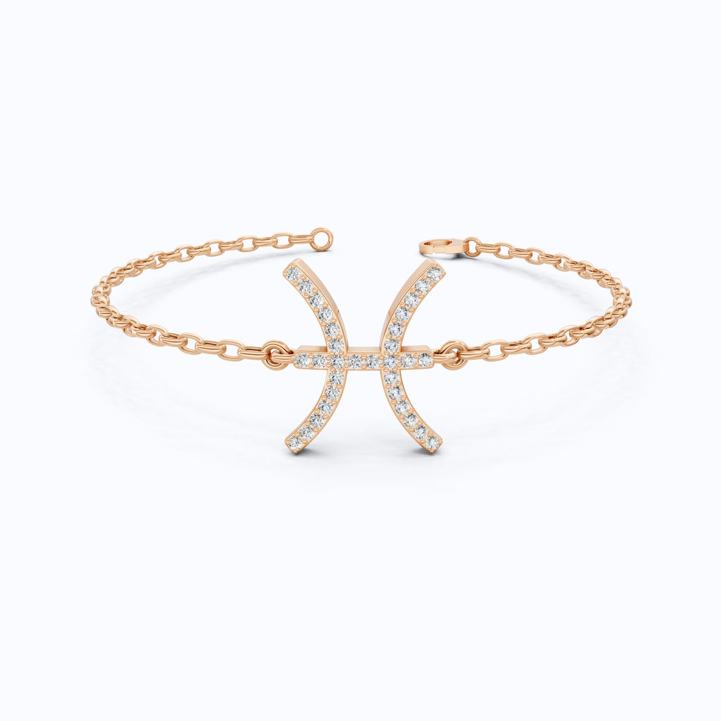 Celestial Pisces Zodiac Bracelet in 14K Solid Gold, 0.32 TCW Round Cut Lab Created Diamonds, Gift for Her, Astrology Jewelry