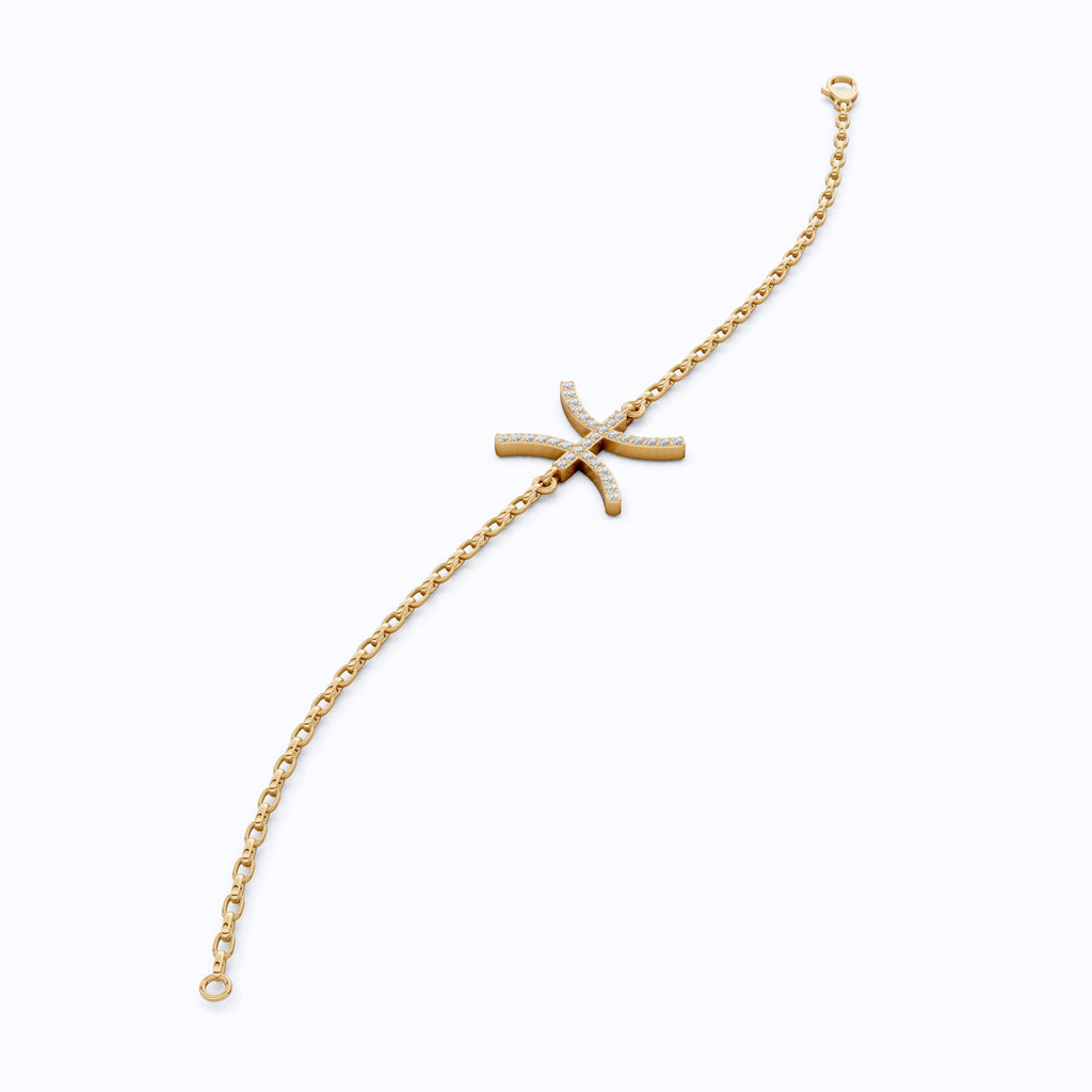 Celestial Pisces Zodiac Bracelet in 14K Solid Gold, 0.32 TCW Round Cut Lab Created Diamonds, Gift for Her, Astrology Jewelry