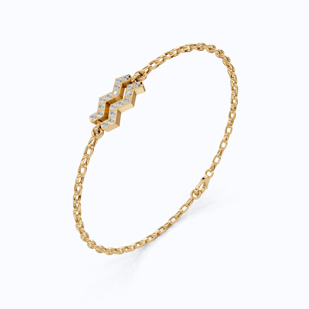 Dainty Aquarius Zodiac Sign Chain Bracelet in 14K Solid Gold, 0.18 TCW Round Cut Lab Created Diamonds, Birthstone Gift for Her, Stacking Celestial Jewelry