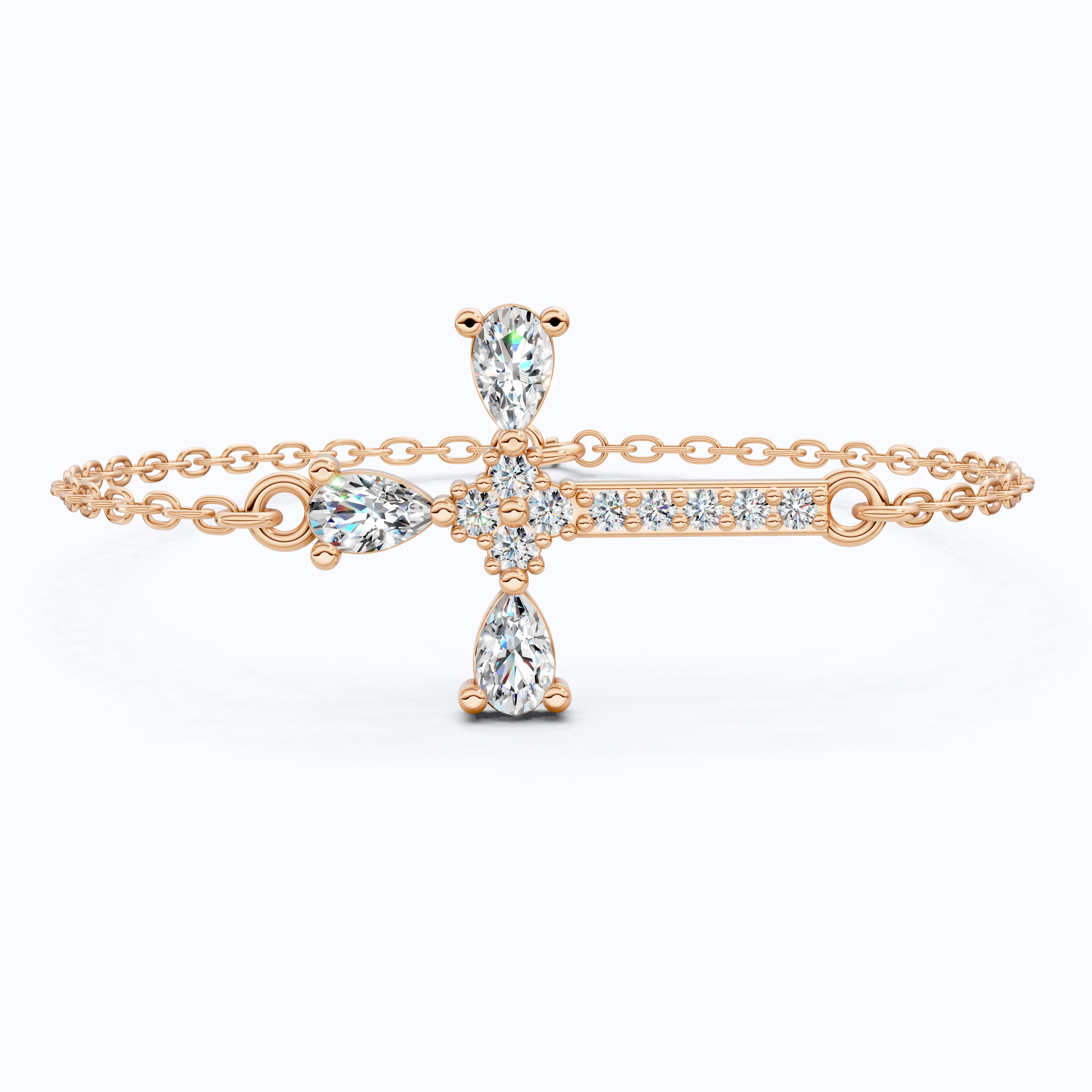 Modern Religious Cross Chain Bracelet with 14K Solid Gold, 0.75 TCW Pear Cut Lab Created Diamonds, Bridal Jewelry, Wedding Gift For Her