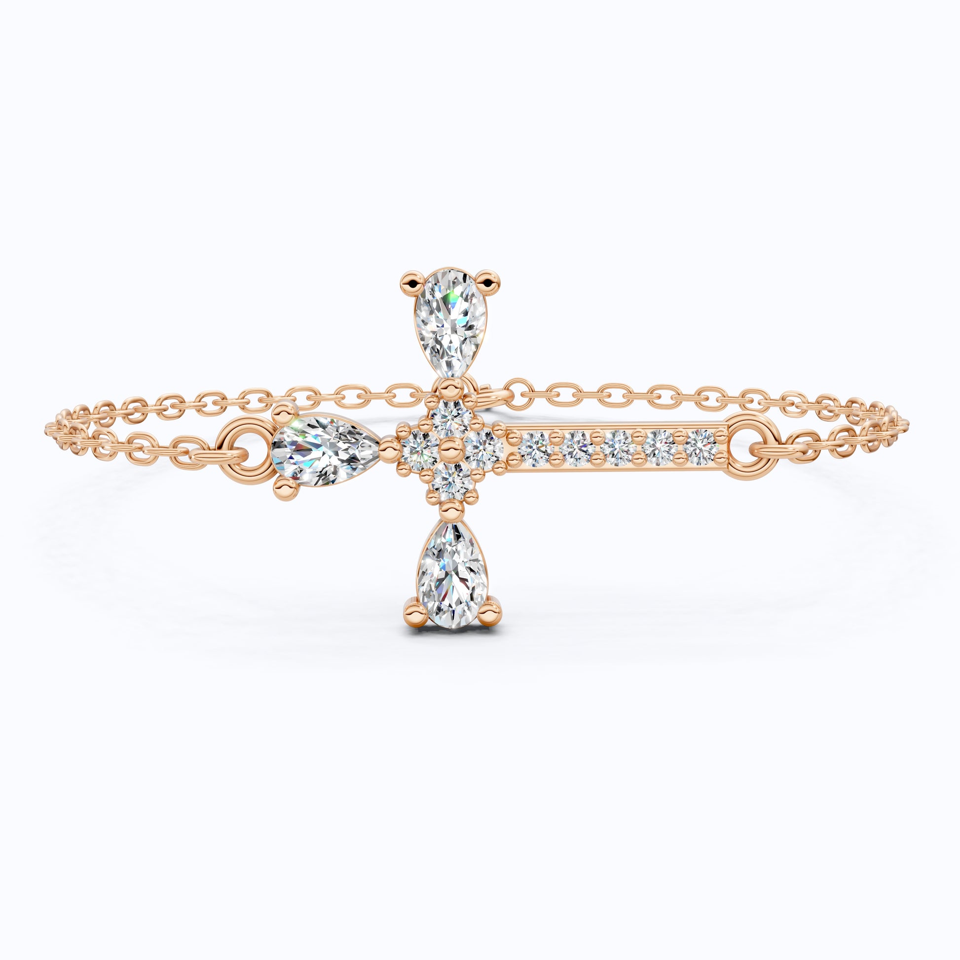 Modern Religious Cross Chain Bracelet with 14K Solid Gold, 0.75 TCW Pear Cut Lab Created Diamonds, Bridal Jewelry, Wedding Gift For Her