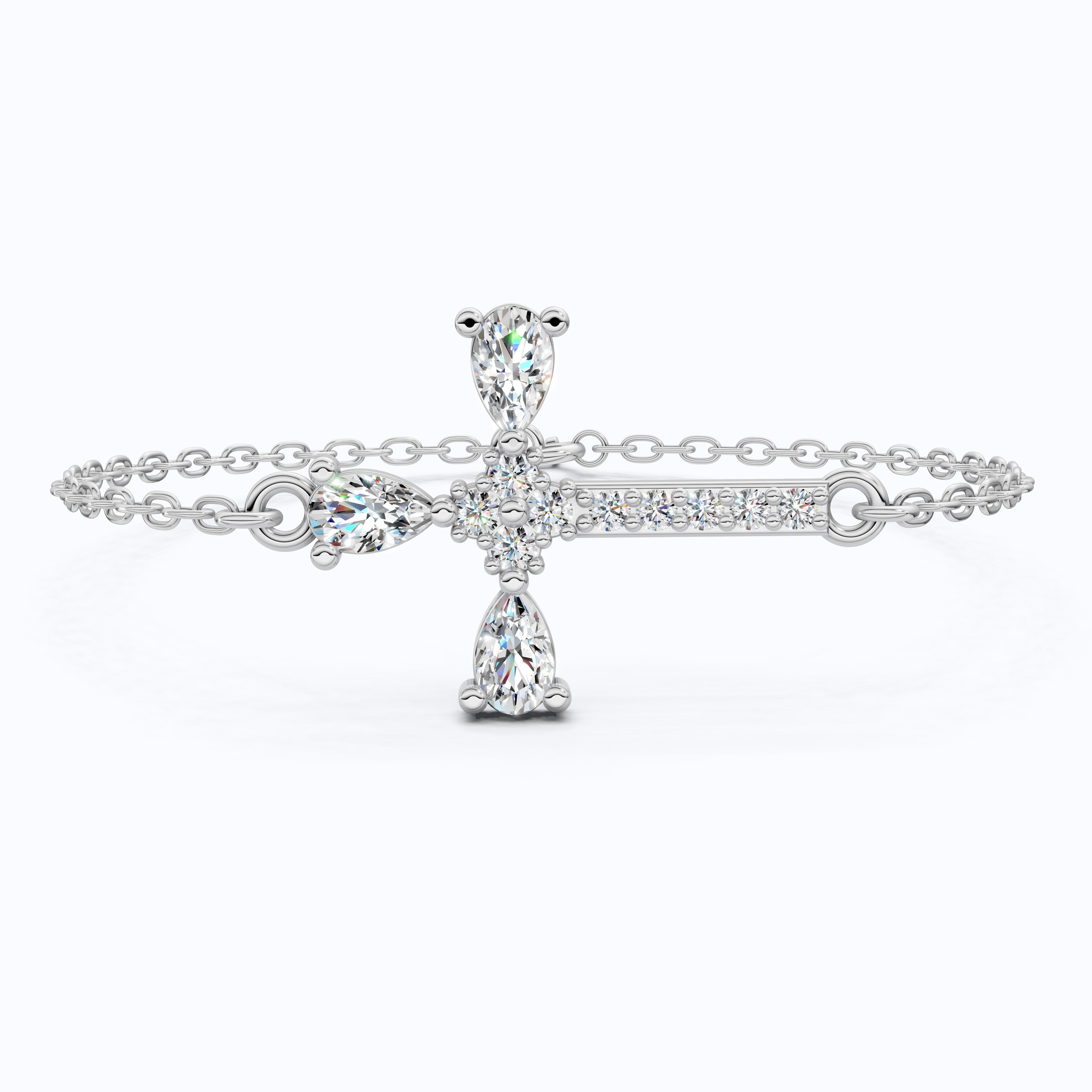 Modern Religious Cross Chain Bracelet with 14K Solid Gold, 0.75 TCW Pear Cut Lab Created Diamonds, Bridal Jewelry, Wedding Gift For Her