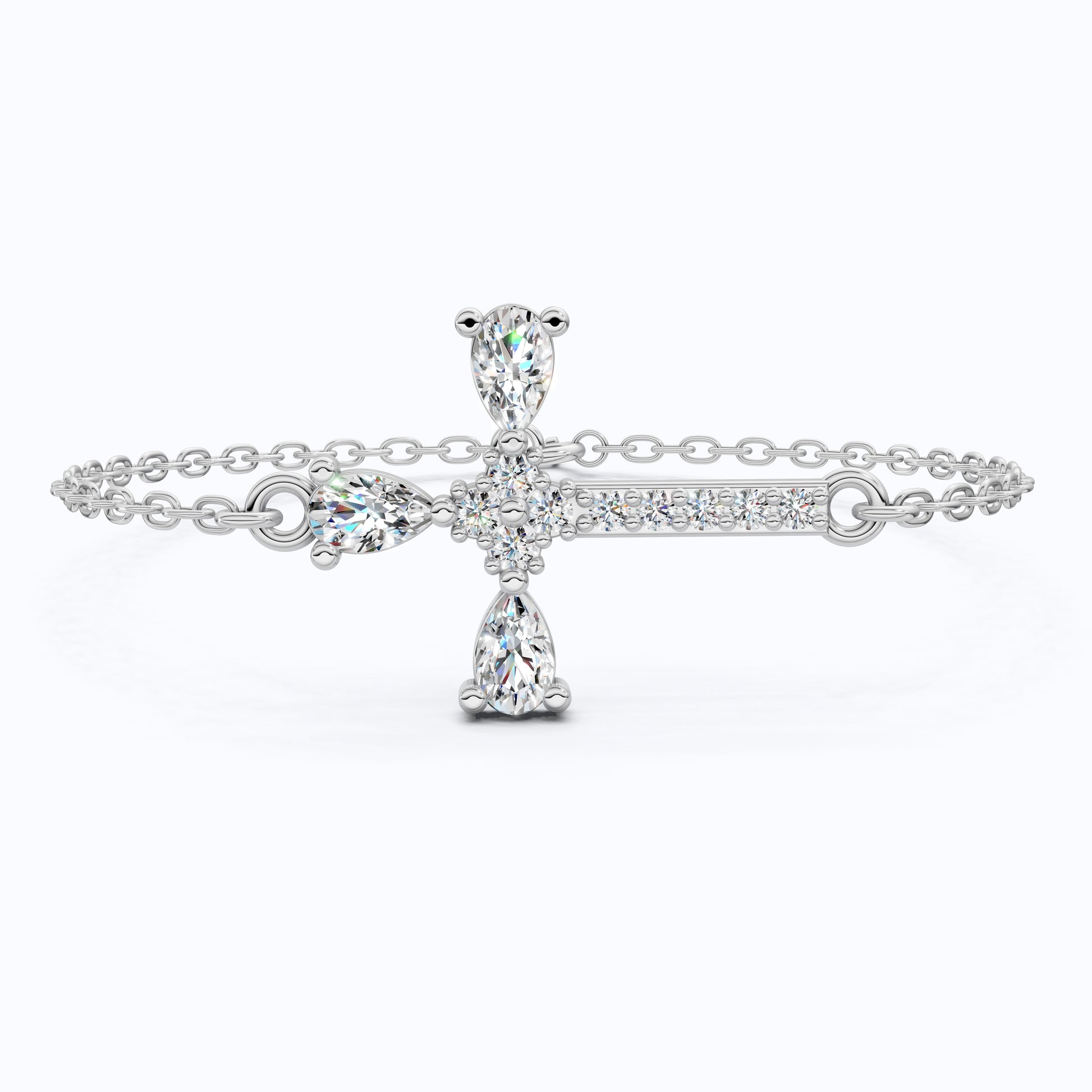 Modern Religious Cross Chain Bracelet with 14K Solid Gold, 0.75 TCW Pear Cut Lab Created Diamonds, Bridal Jewelry, Wedding Gift For Her