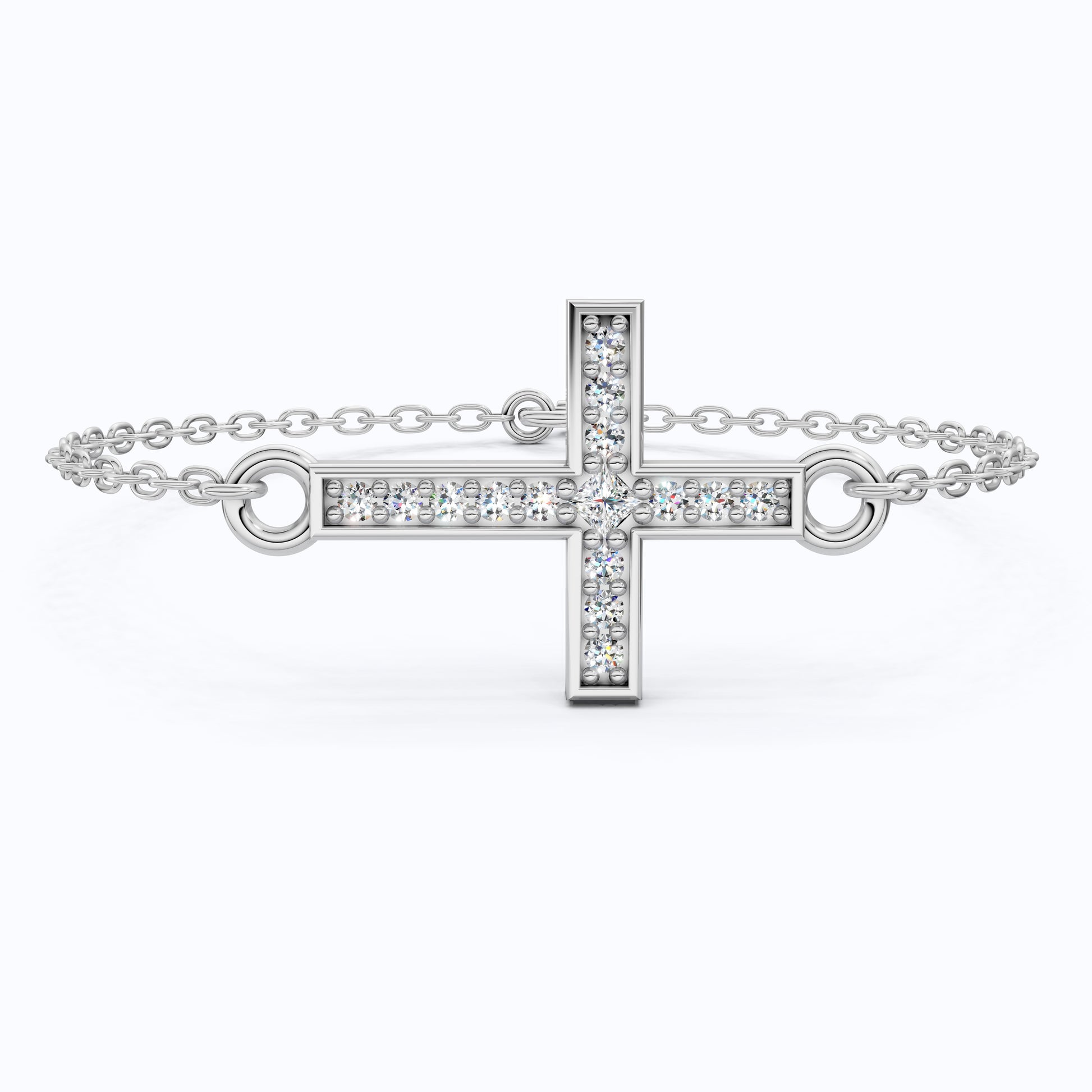 Horizontal Cross Dainty Chain Bracelet in 14k Solid Gold, 0.09 TCW Round Cut Lab Grown Diamonds, Promise Jewelry, Religious Gift for Wife