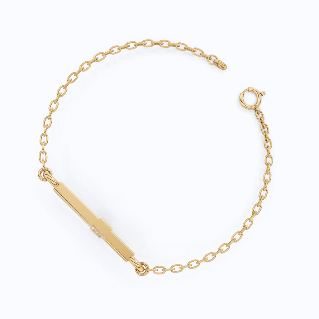 Horizontal Cross Dainty Chain Bracelet in 14k Solid Gold, 0.09 TCW Round Cut Lab Grown Diamonds, Promise Jewelry, Religious Gift for Wife