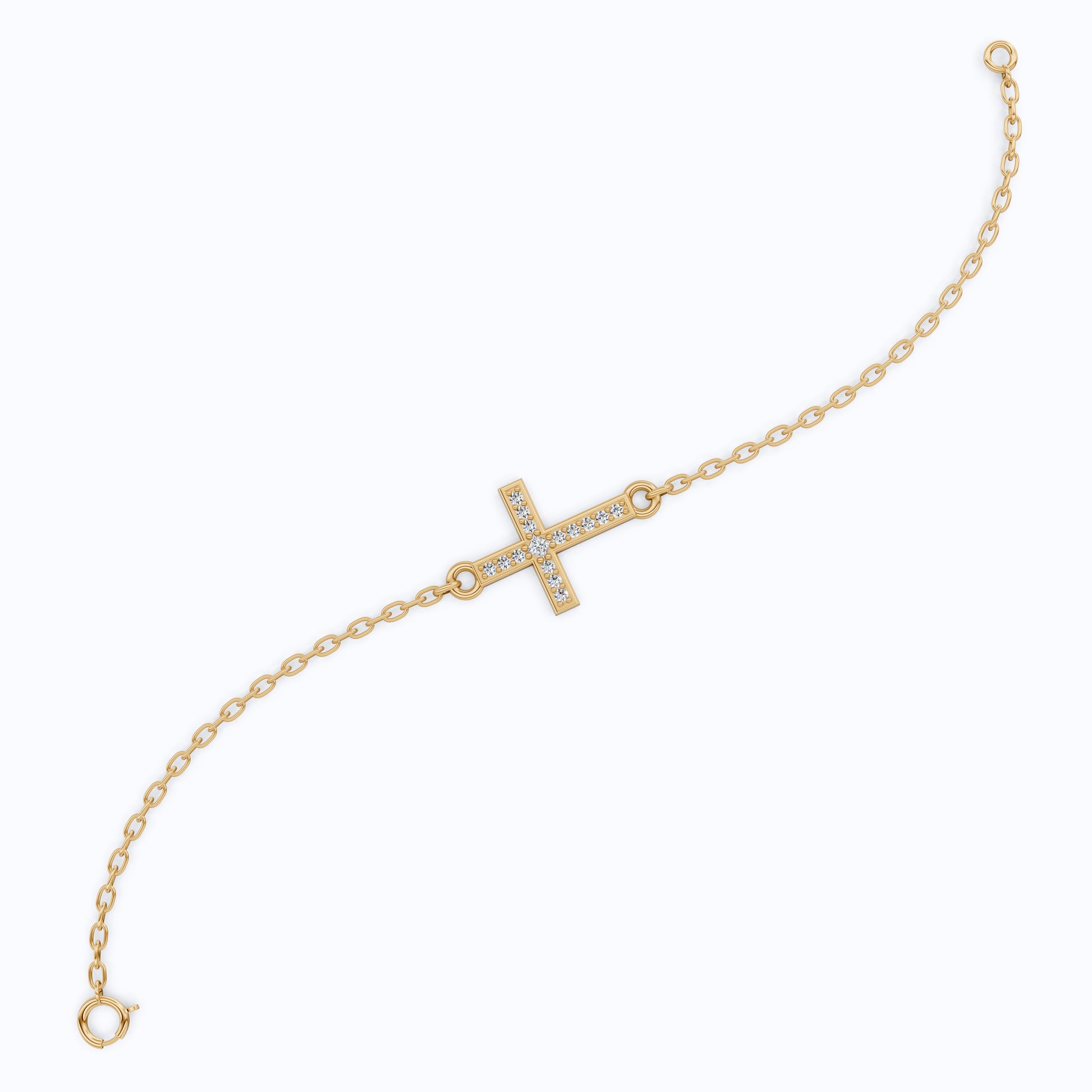 Horizontal Cross Dainty Chain Bracelet in 14k Solid Gold, 0.09 TCW Round Cut Lab Grown Diamonds, Promise Jewelry, Religious Gift for Wife