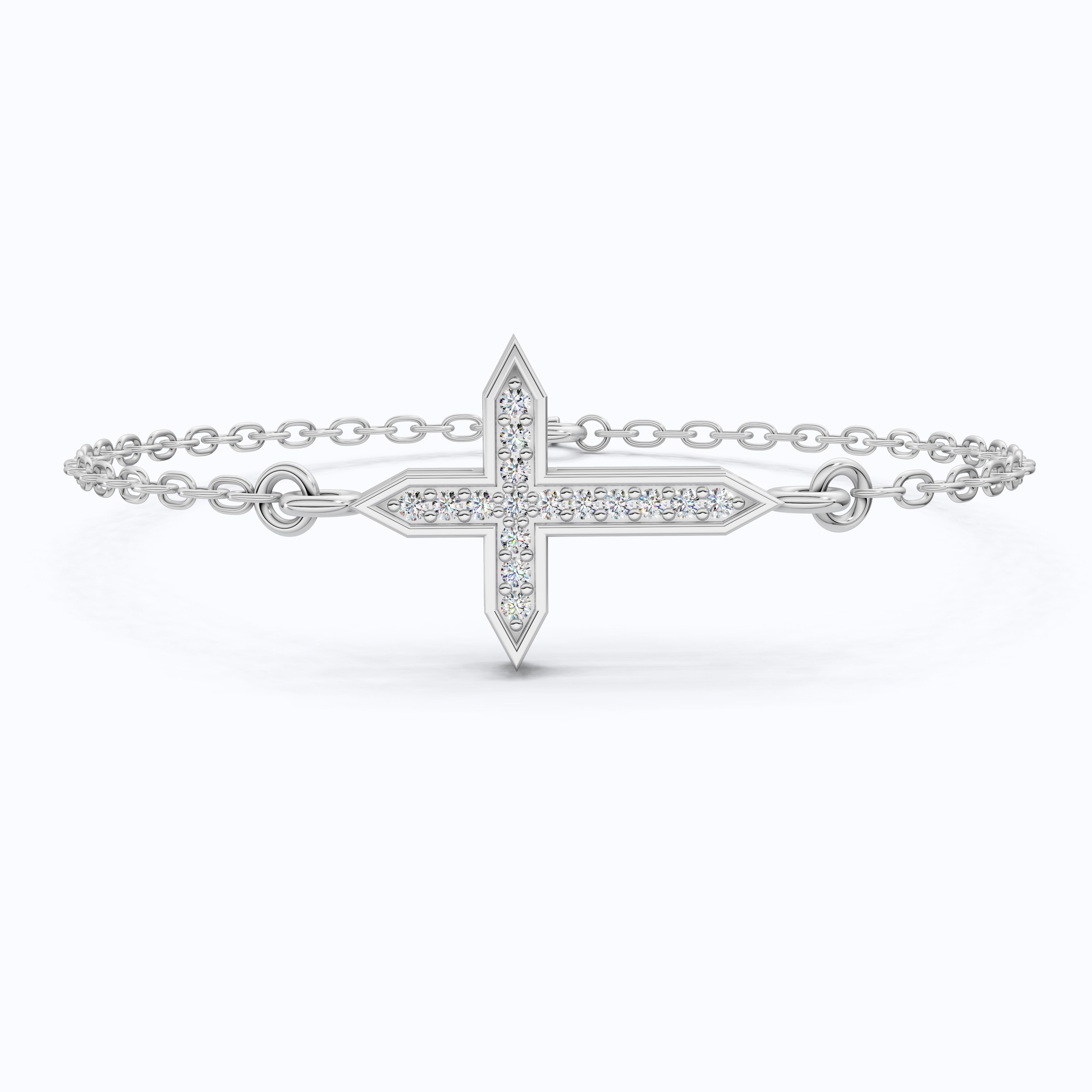 Dainty Arrow Tip Cross Chain Bracelet in 14K Solid Gold, 0.06 TCW Round Cut Lab Created Diamonds, Christian Bracelet, Christmas Gift for Her