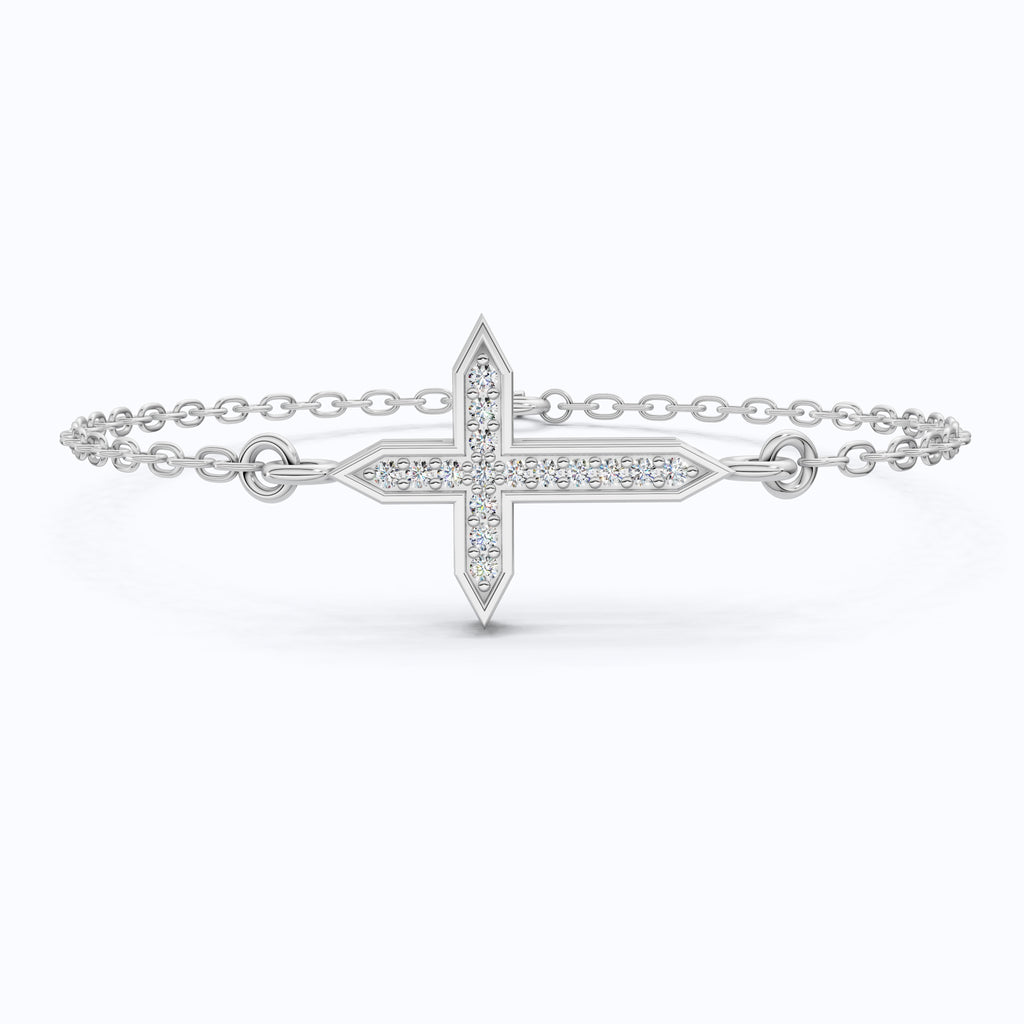 Dainty Arrow Tip Cross Chain Bracelet in 14K Solid Gold, 0.06 TCW Round Cut Lab Created Diamonds, Christian Bracelet, Christmas Gift for Her