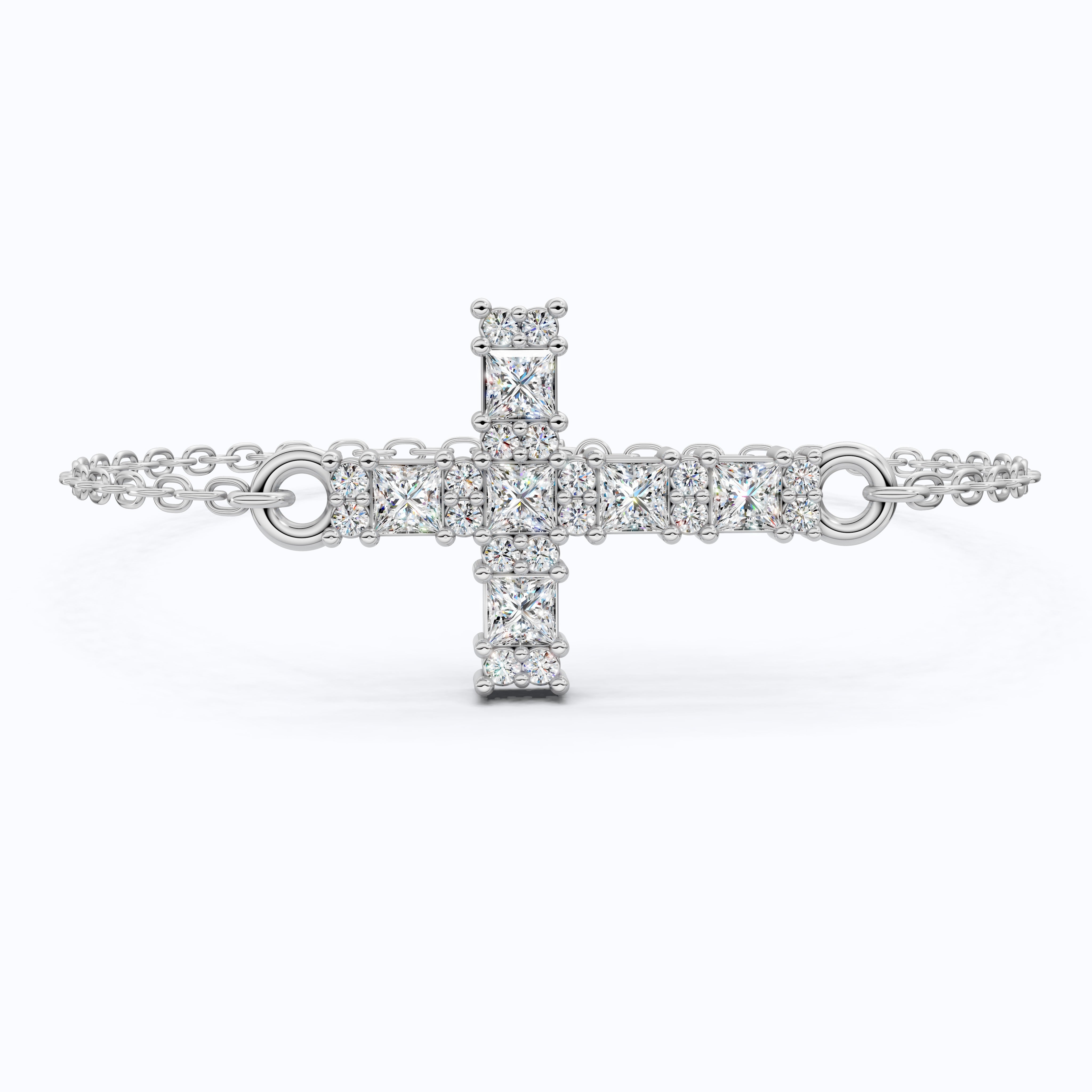 Modern princess cut cross Chain bracelet in 14K Solid Gold, 0.42 TCW Princess Cut Lab Created Diamonds, Baptism Bracelet, Gift for Her, Daily Wear Jewelry