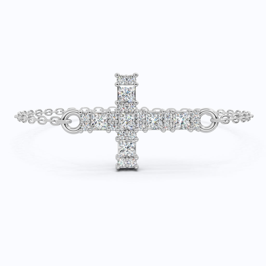 Modern princess cut cross Chain bracelet in 14K Solid Gold, 0.42 TCW Princess Cut Lab Created Diamonds, Baptism Bracelet, Gift for Her, Daily Wear Jewelry