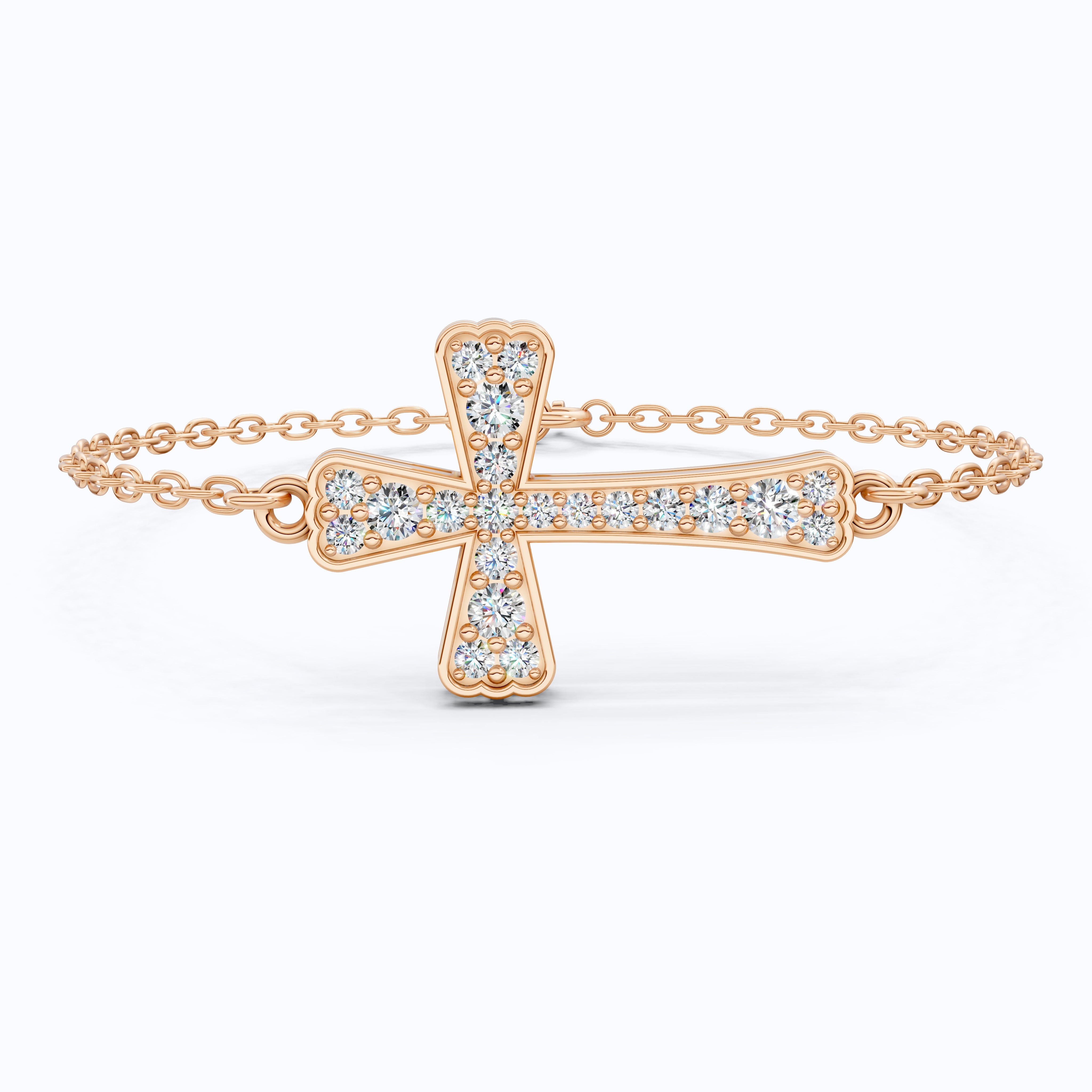 Tapered pavé cross Chain bracelet in 14K Solid Gold, 0.52 TCW Round Cut Lab Created Diamonds, Dainty Faith Bracelet, Wedding Gift for Her
