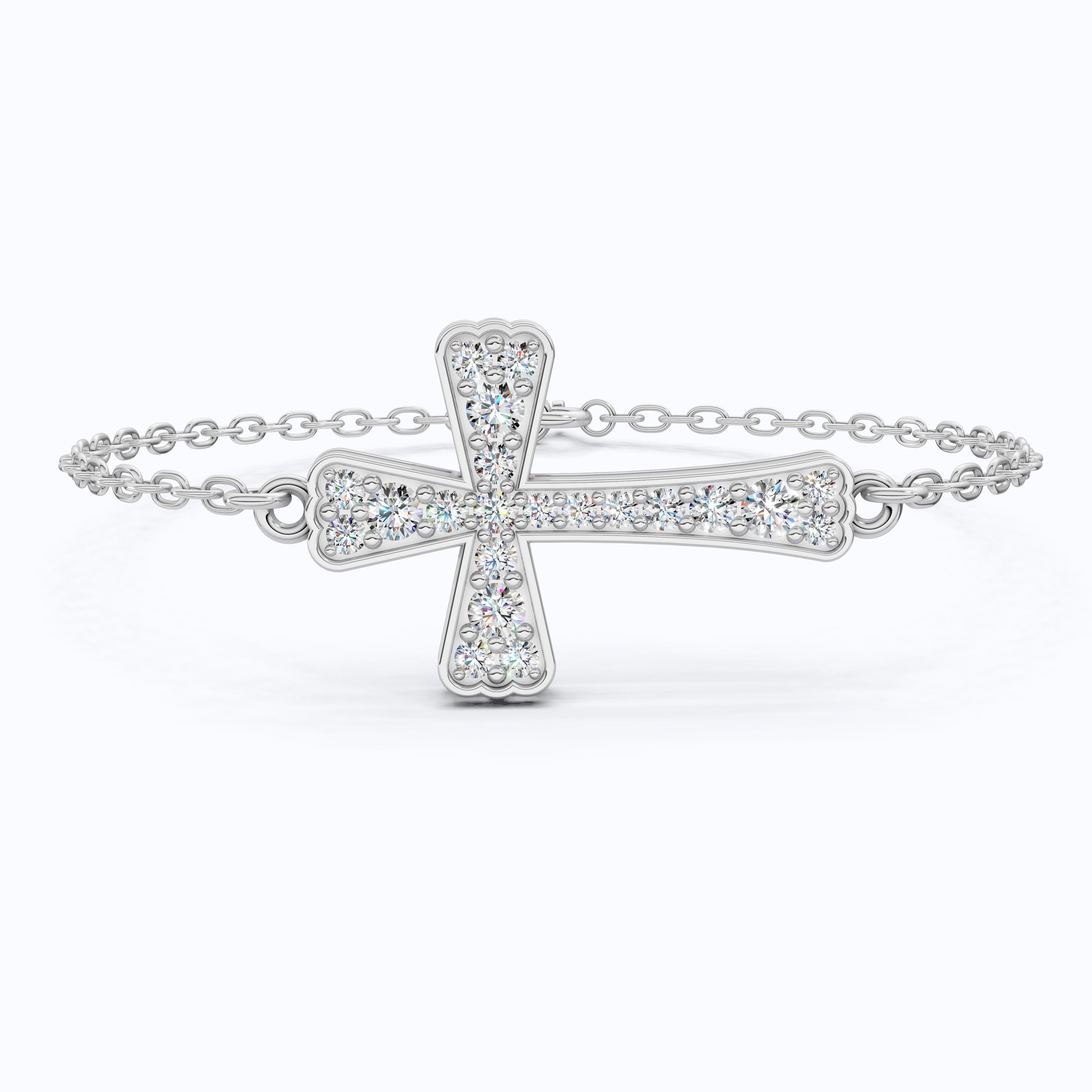Tapered pavé cross Chain bracelet in 14K Solid Gold, 0.52 TCW Round Cut Lab Created Diamonds, Dainty Faith Bracelet, Wedding Gift for Her