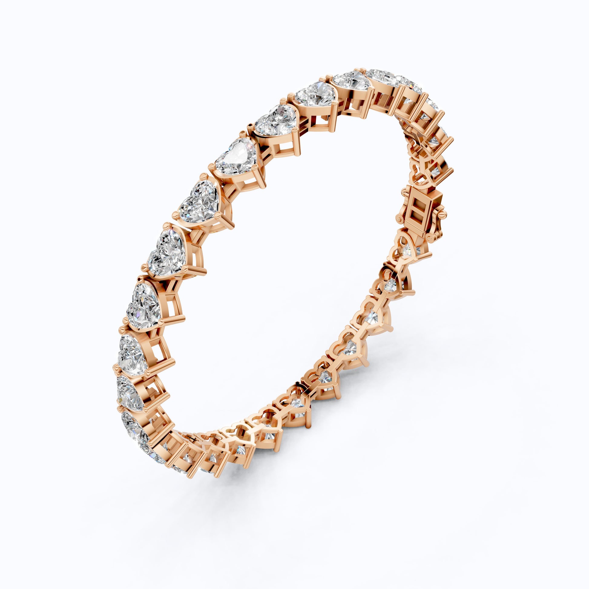 Elegant Heart Setting Tennis Bracelet in Lab Diamond – 14k Solid Gold, Anniversary Gift for Wife, Unique Bracelet