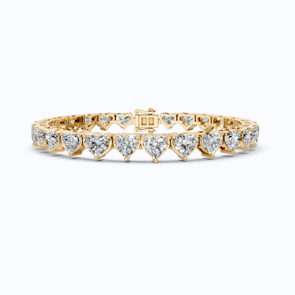 Elegant Heart Setting Tennis Bracelet in Lab Diamond – 14k Solid Gold, Anniversary Gift for Wife, Unique Bracelet