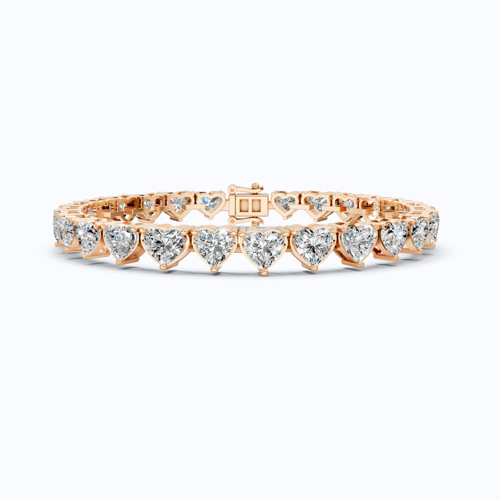 Elegant Heart Setting Tennis Bracelet in Lab Diamond – 14k Solid Gold, Anniversary Gift for Wife, Unique Bracelet
