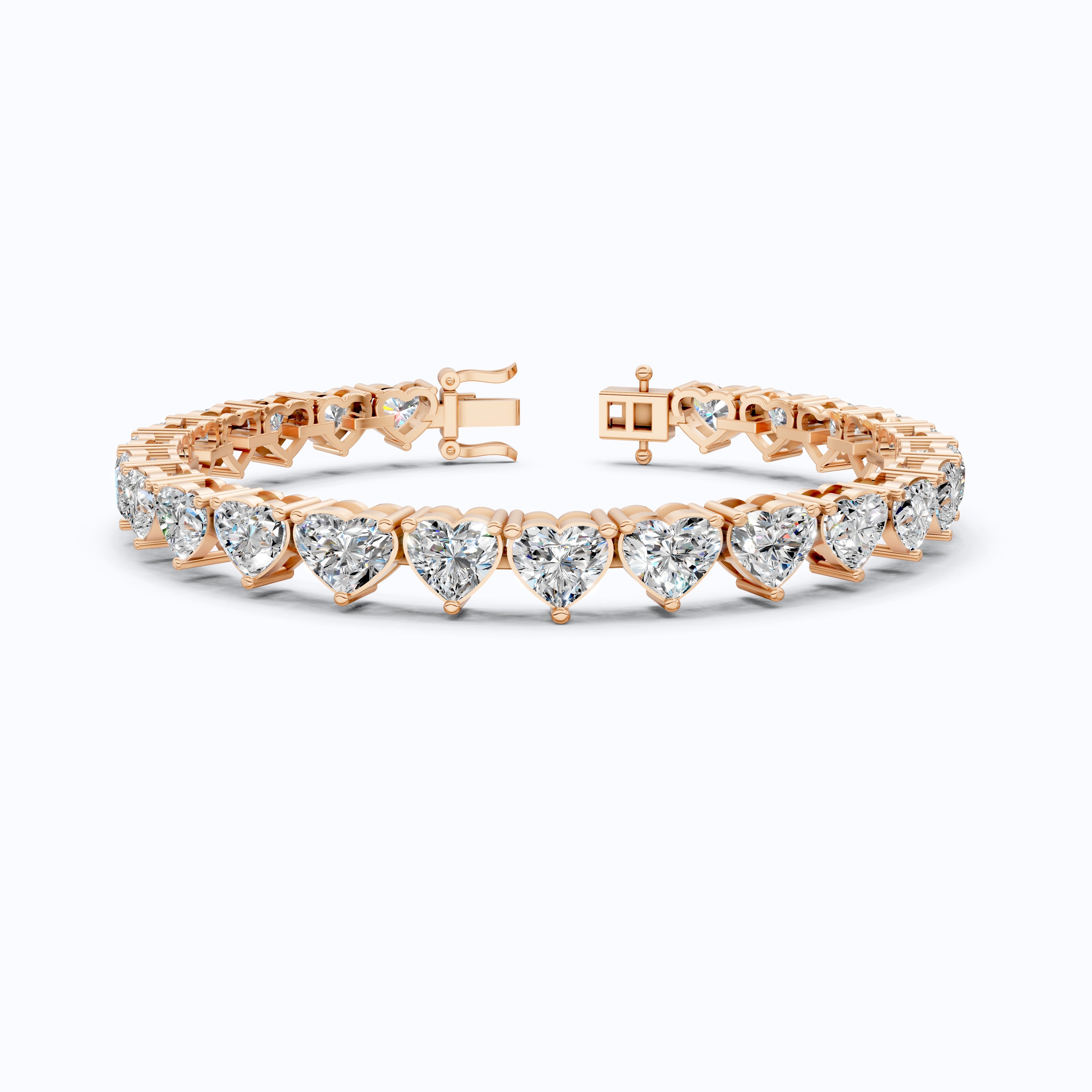 Elegant Heart Setting Tennis Bracelet in Lab Diamond – 14k Solid Gold, Anniversary Gift for Wife, Unique Bracelet