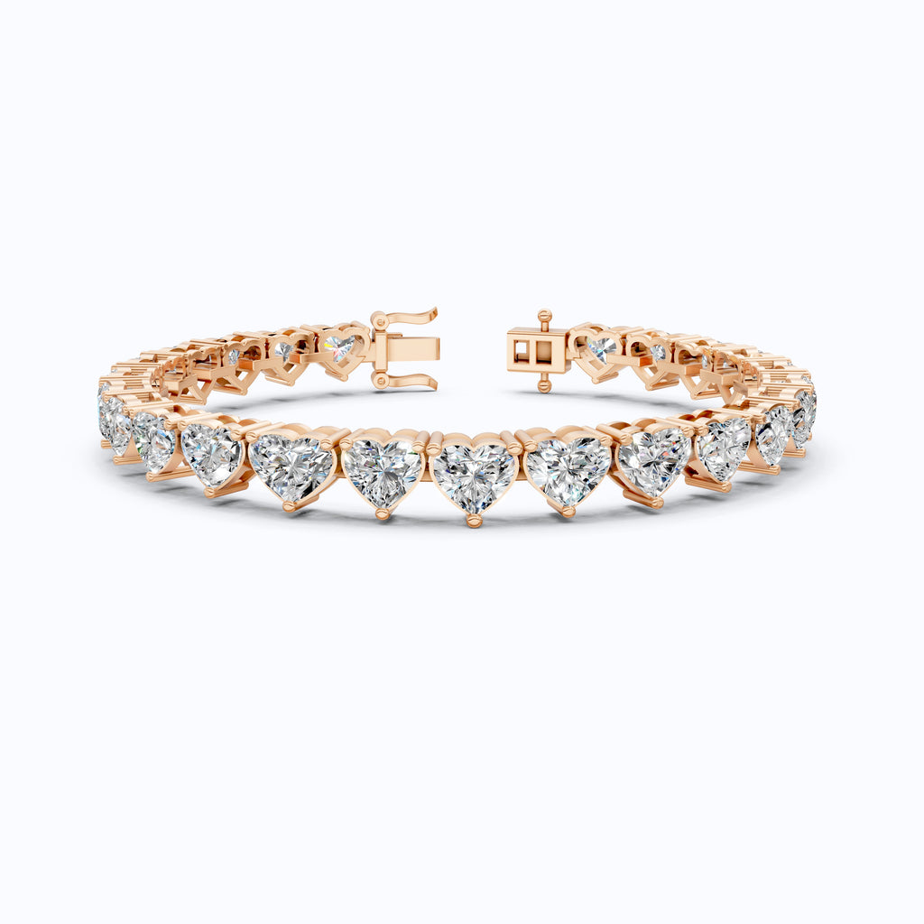 Elegant Heart Setting Tennis Bracelet in Lab Diamond – 14k Solid Gold, Anniversary Gift for Wife, Unique Bracelet