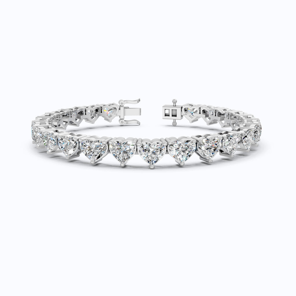 Elegant Heart Setting Tennis Bracelet in Lab Diamond – 14k Solid Gold, Anniversary Gift for Wife, Unique Bracelet