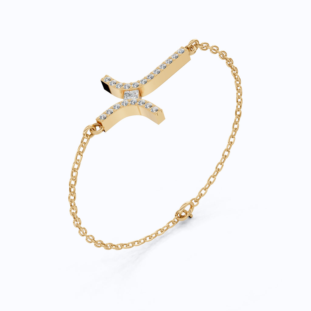 Dainty Arch Cross Chain Bracelet in 14K Solid Gold, 0.30 TCW Princess/Round Cut Lab Grown Diamonds, Fashion Bracelet, Anniversary Gift for Her