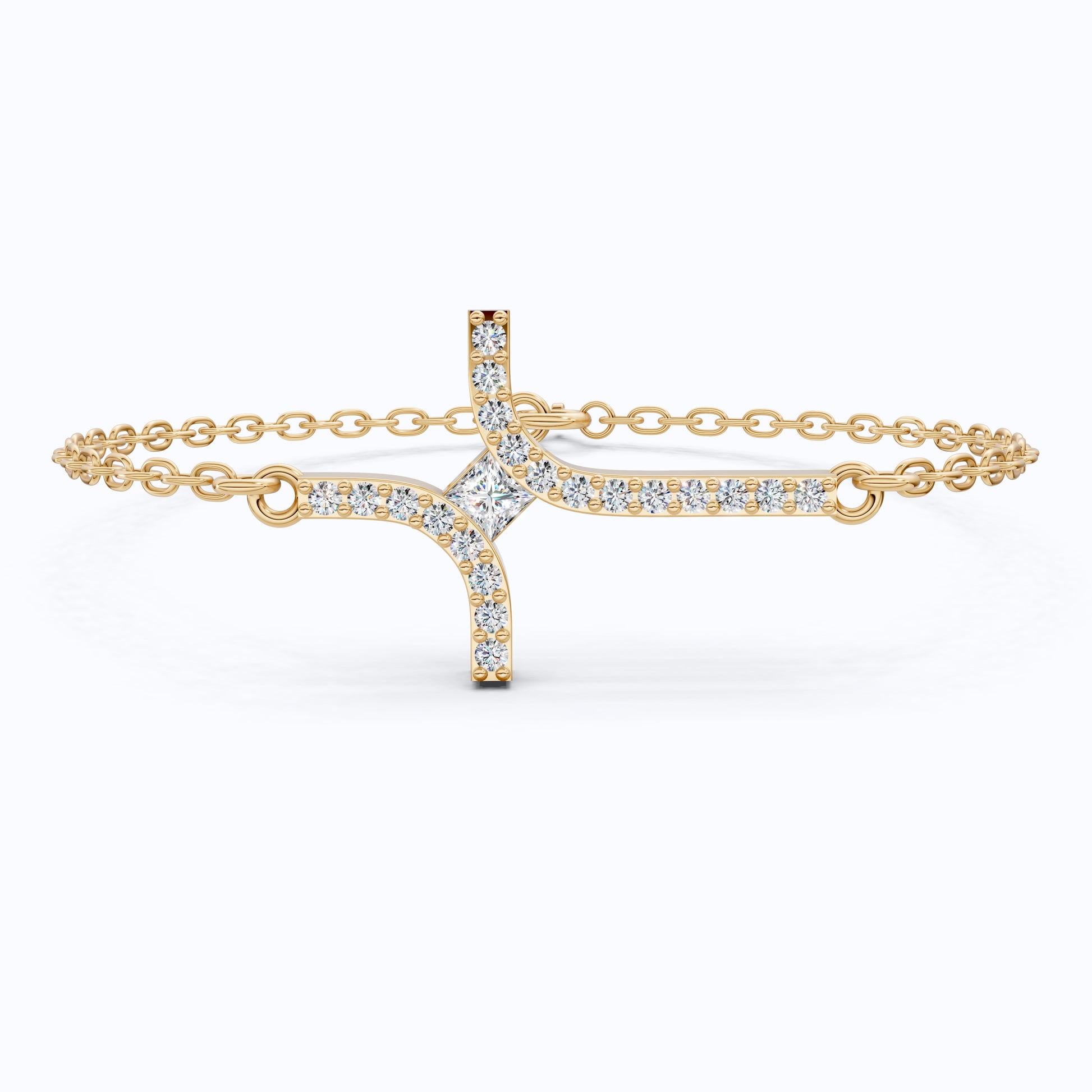 Dainty Arch Cross Chain Bracelet in 14K Solid Gold, 0.30 TCW Princess/Round Cut Lab Grown Diamonds, Fashion Bracelet, Anniversary Gift for Her