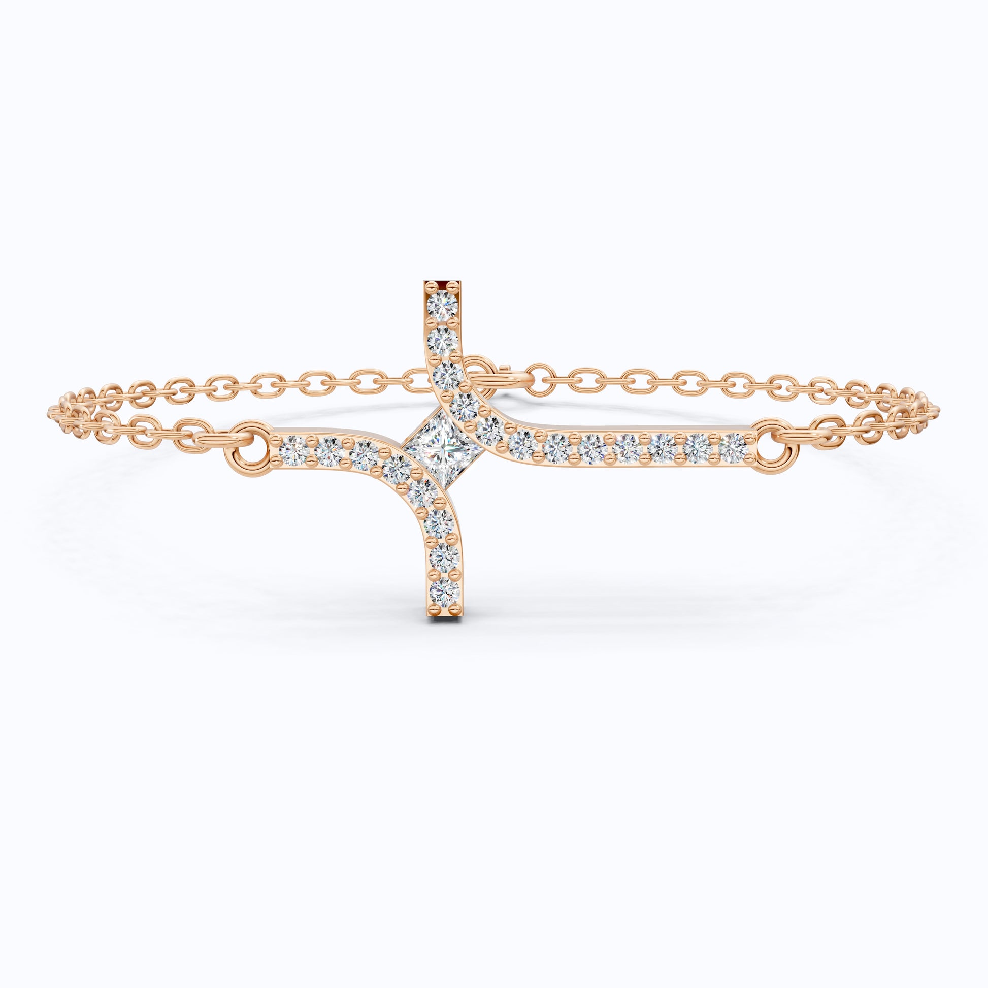 Dainty Arch Cross Chain Bracelet in 14K Solid Gold, 0.30 TCW Princess/Round Cut Lab Grown Diamonds, Fashion Bracelet, Anniversary Gift for Her